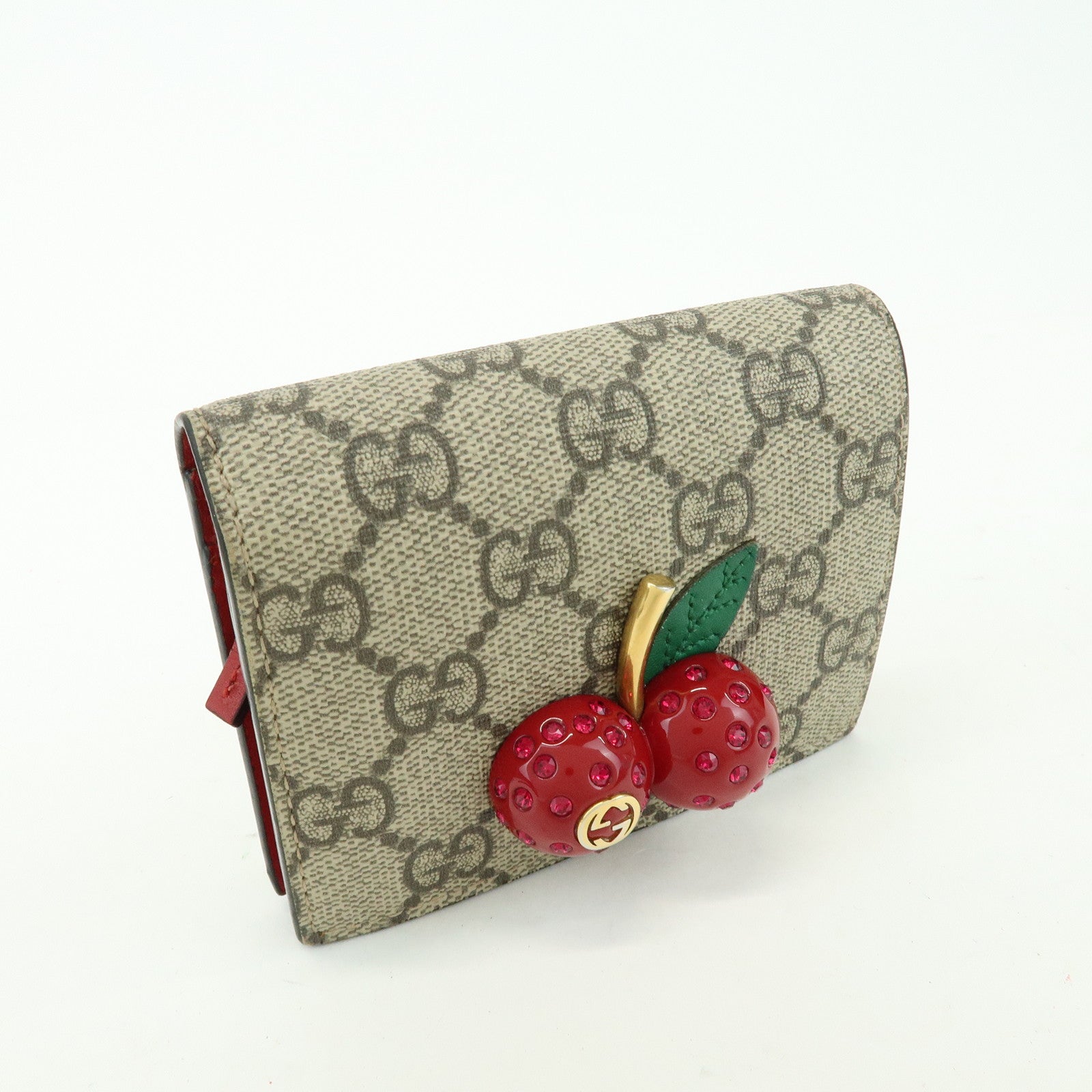 GUCCI Interlocking G Cherry GG Supreme Compact Wallet Beige 476050