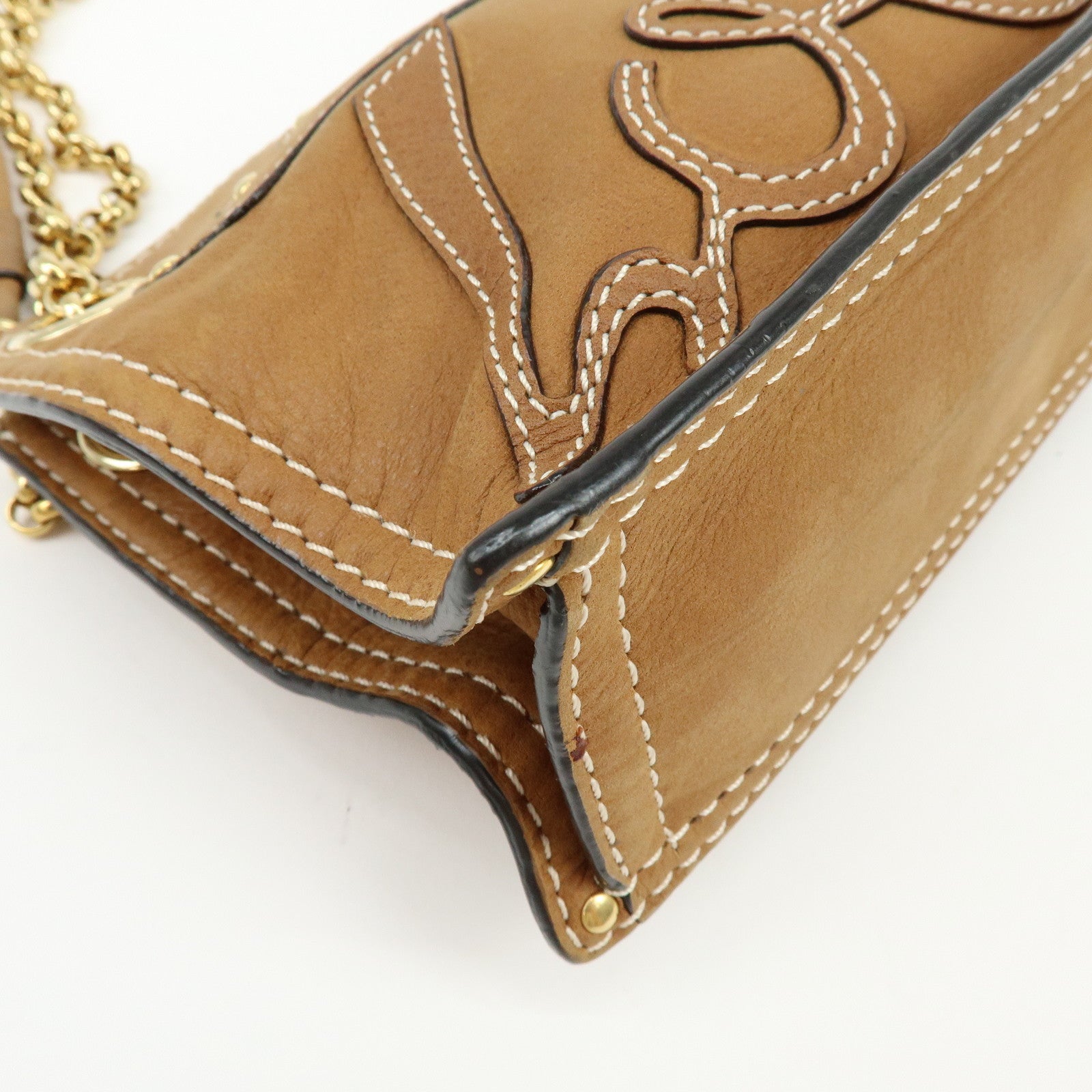 LOEWE Leather Crown Motif Chain Shoulder Bag Crossbody Bag Brown