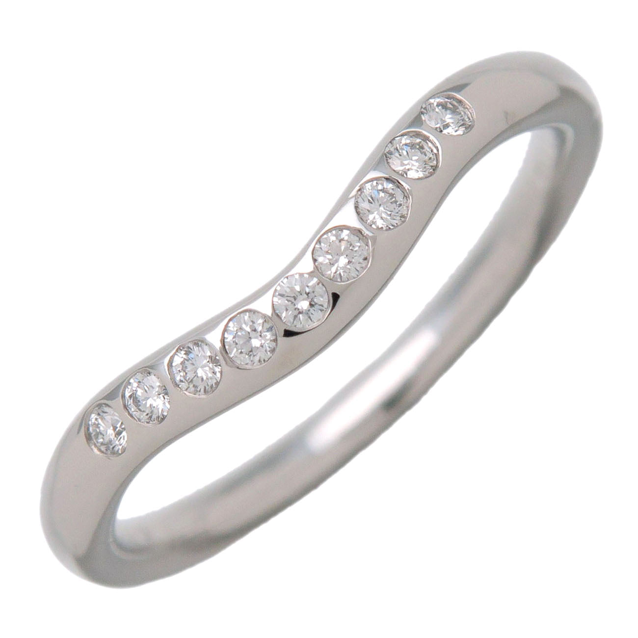 Tiffany & Co Curved Band 9P Diamond Ring PT950 Platinum US4 EU47 HK8.5