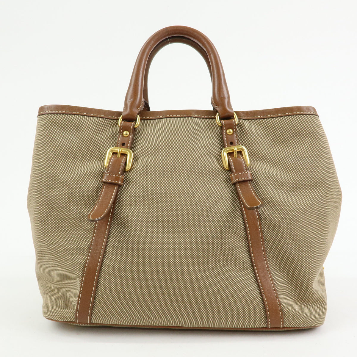 PRADA Triangle Logo Jacquard Canvas Leather 2Way Bag Tote Bag BN1841