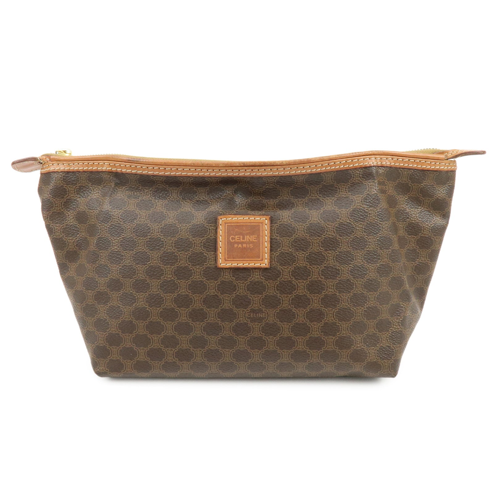 CELINE Macadam PVC Leather Cosmetic Pouch Accessory Pouch Brown