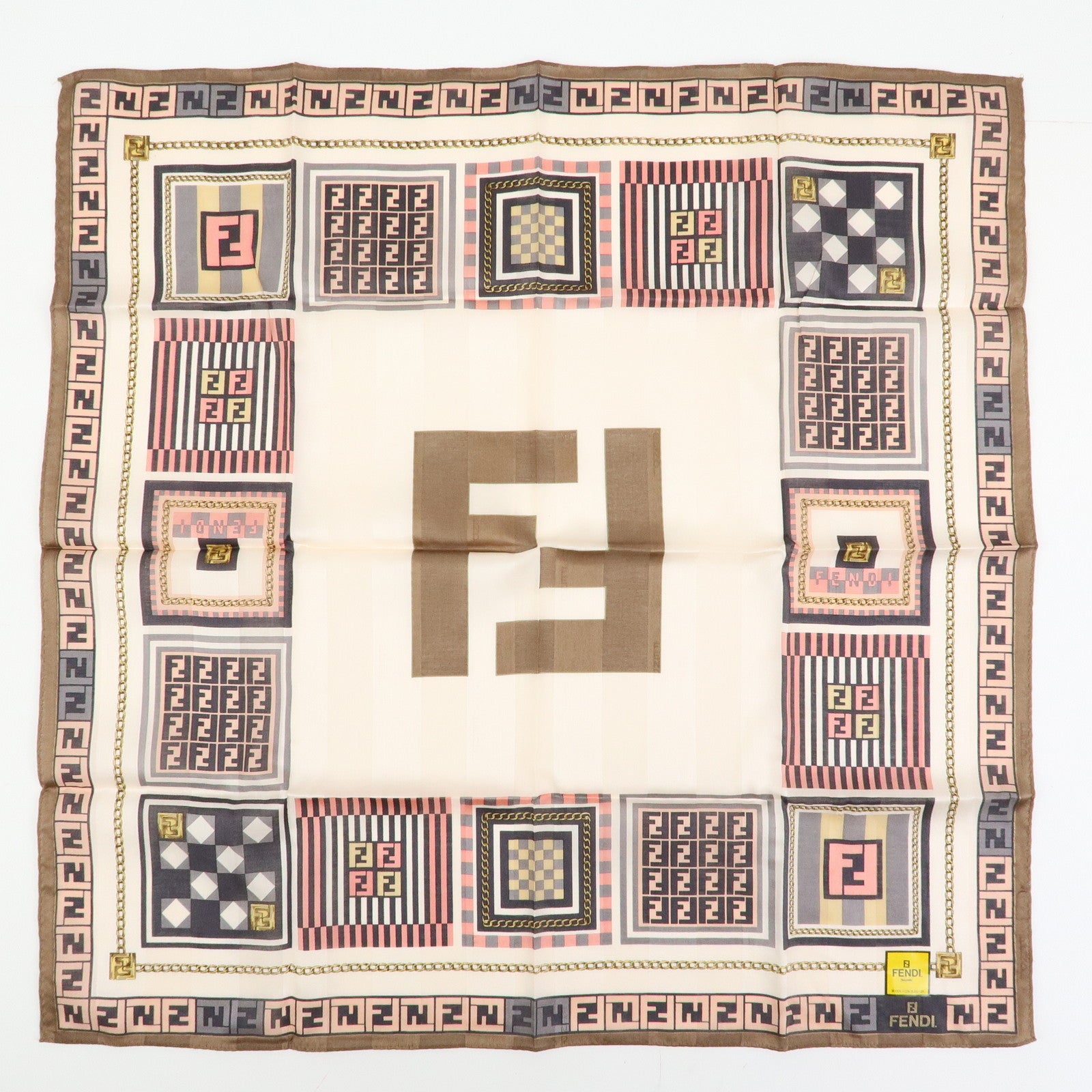 FENDI Zucca Zuccino Cotton 100% Lot of 5 Handkerchief Brown Green Pink