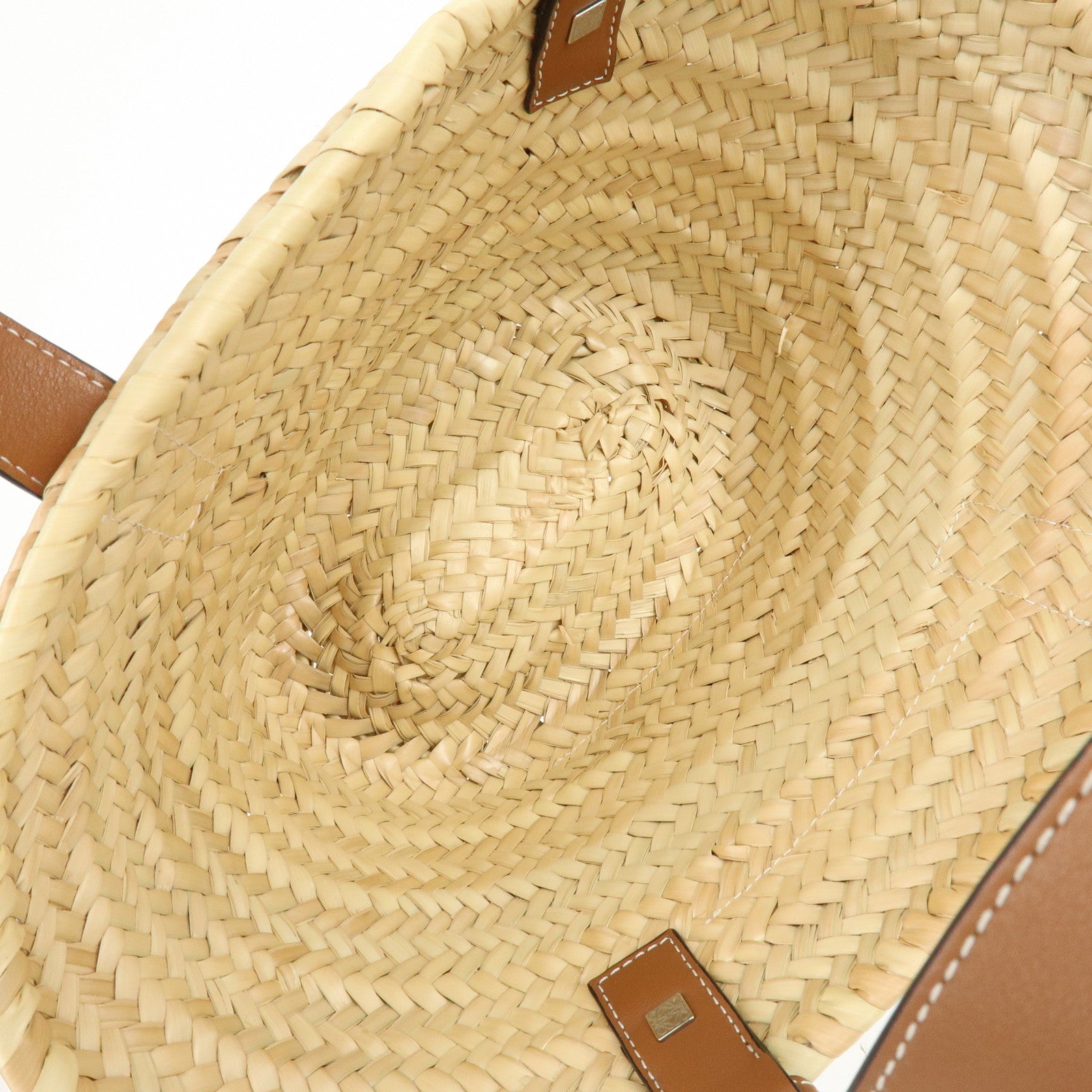 LOEWE  Raffia Leather Basket Bag Hand Bag Natural Tan