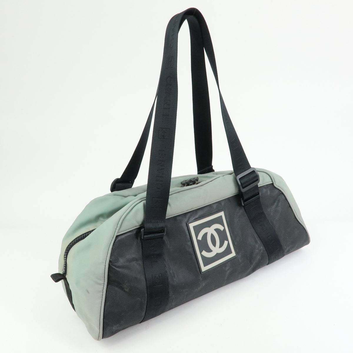 CHANEL Sport Line Nylon Canvas  Boston Bag Black Emerald Green