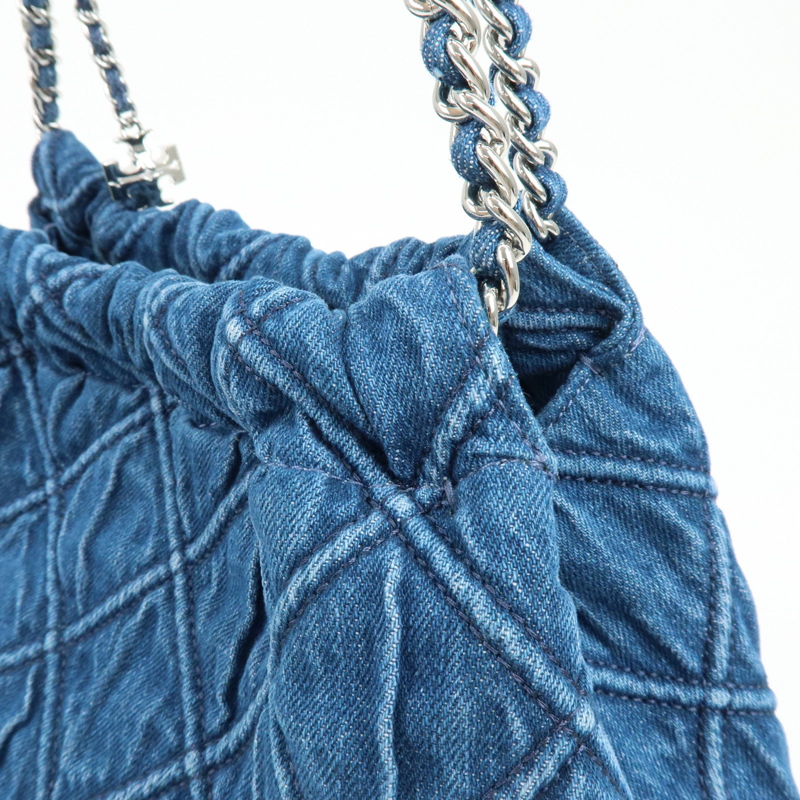 TORY BURCH Hobo Denim Chain Shoulder Bag Tote Bag Blue