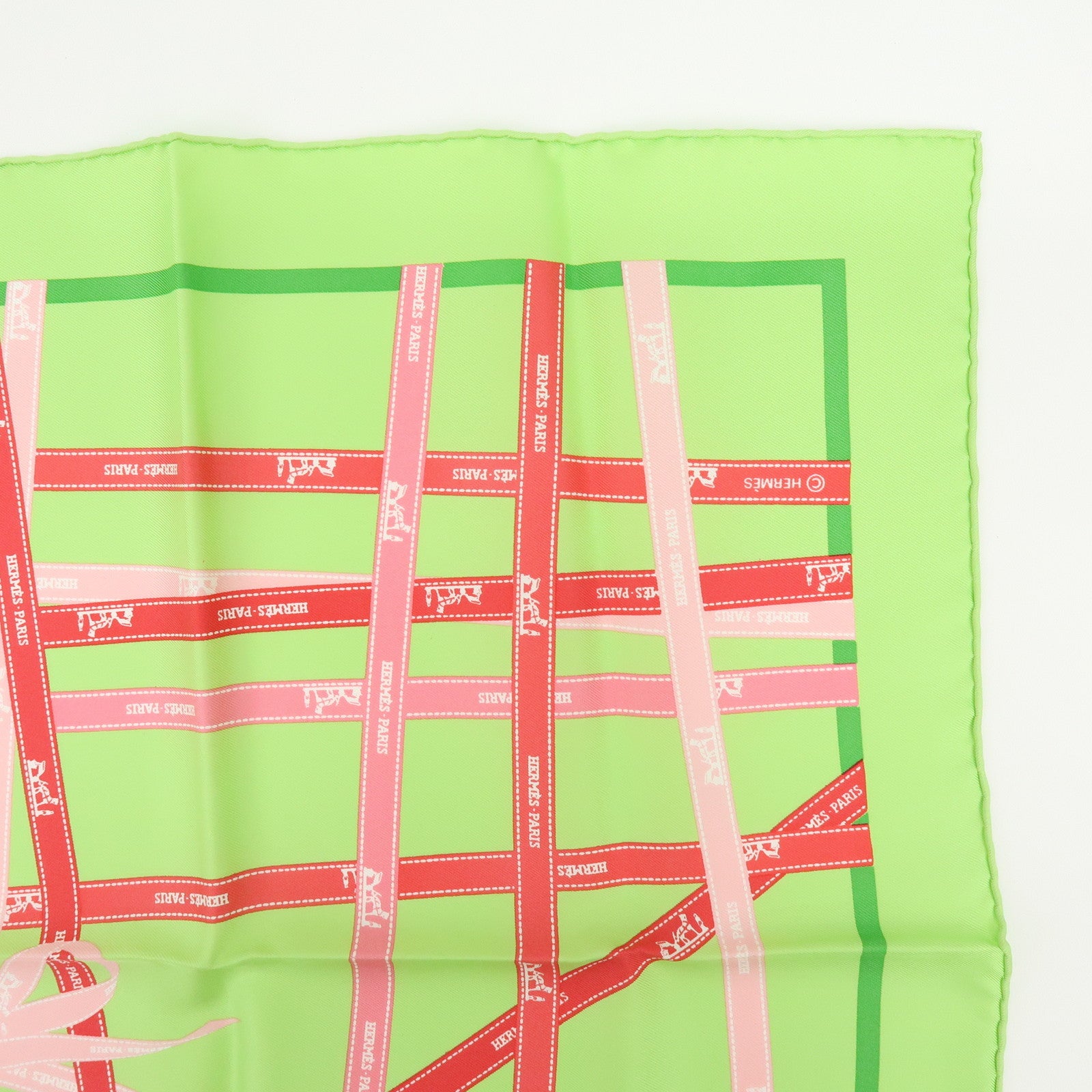HERMES Carre 40 Lot of 2 Silk 100% Scarf  Grand H/Bolduc Orange Green