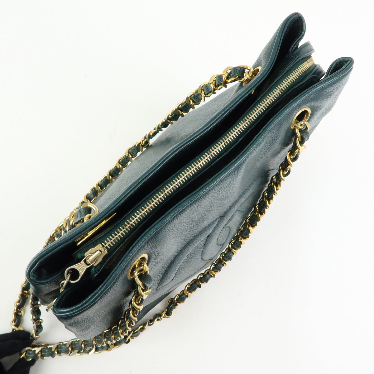 CHANELCOCO Mark Caviarskin Chain Shoulder Bag Tote Bag Dark Green