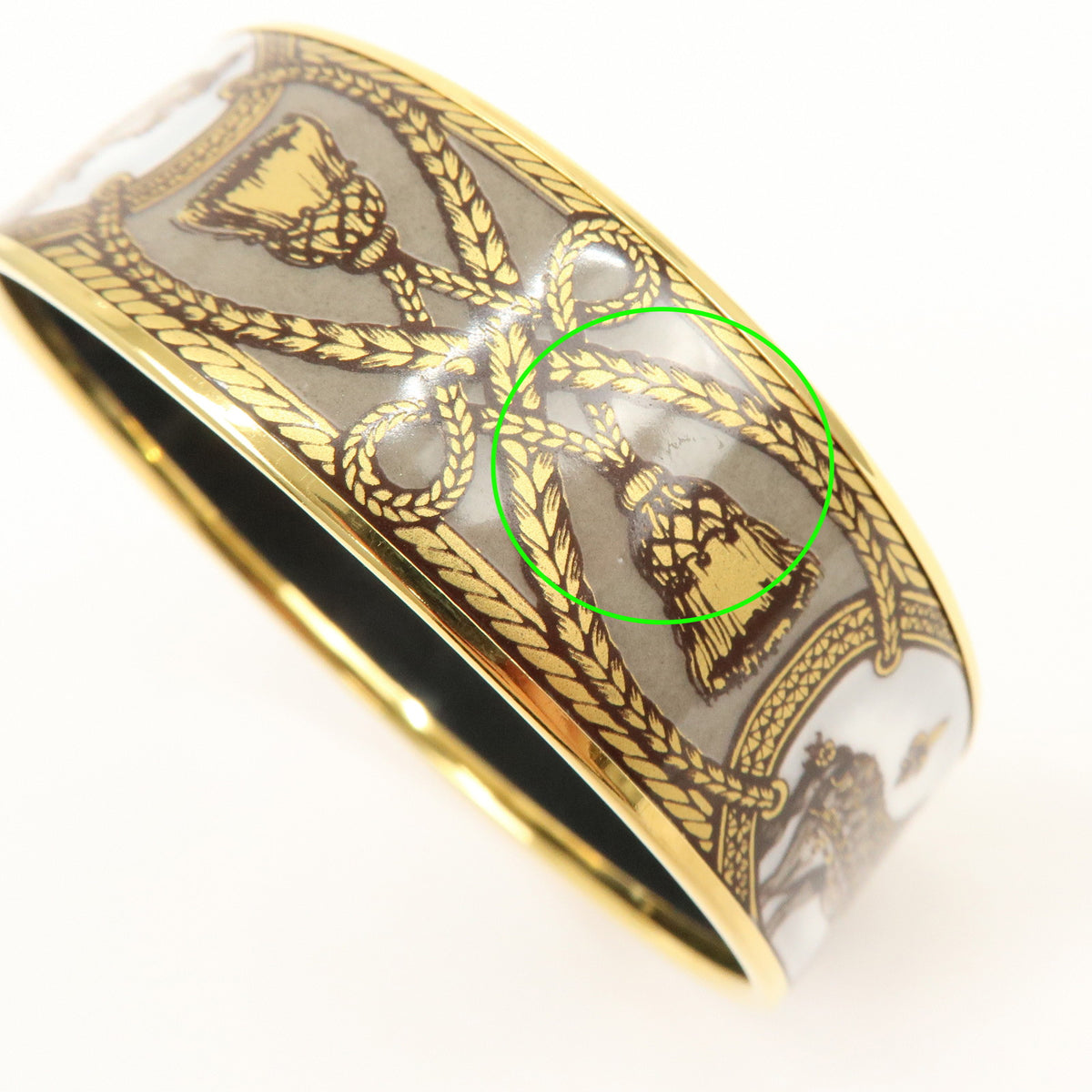 HERMES Email GM Gold Plated Bangle Bracelet Gold Grey White