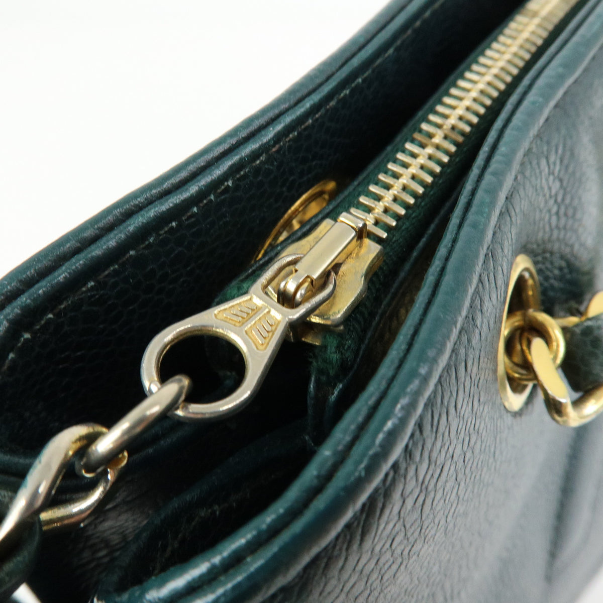 CHANELCOCO Mark Caviarskin Chain Shoulder Bag Tote Bag Dark Green