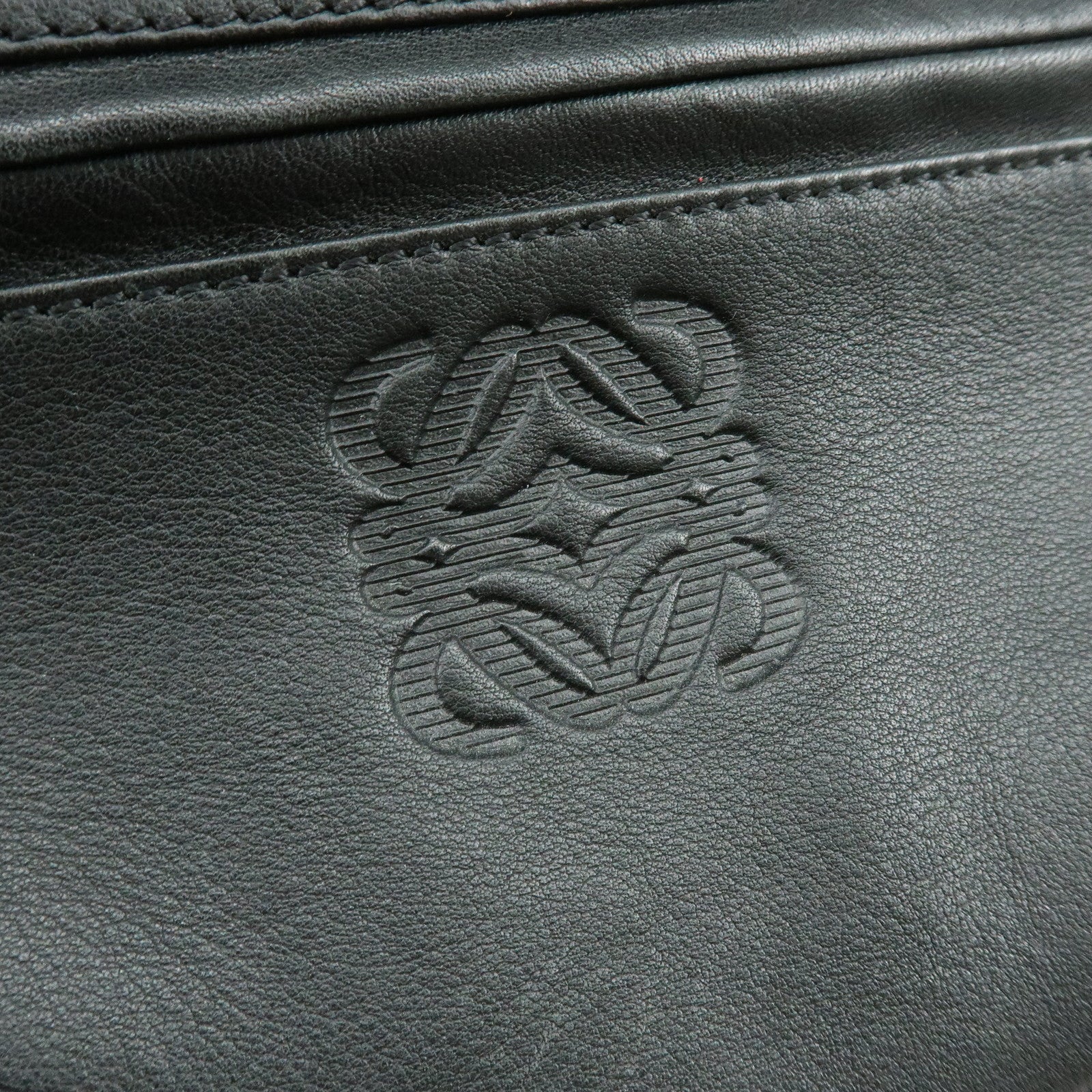 LOEWE Anagram Leather Clutch Bag Pouch Wristlet Bag Black
