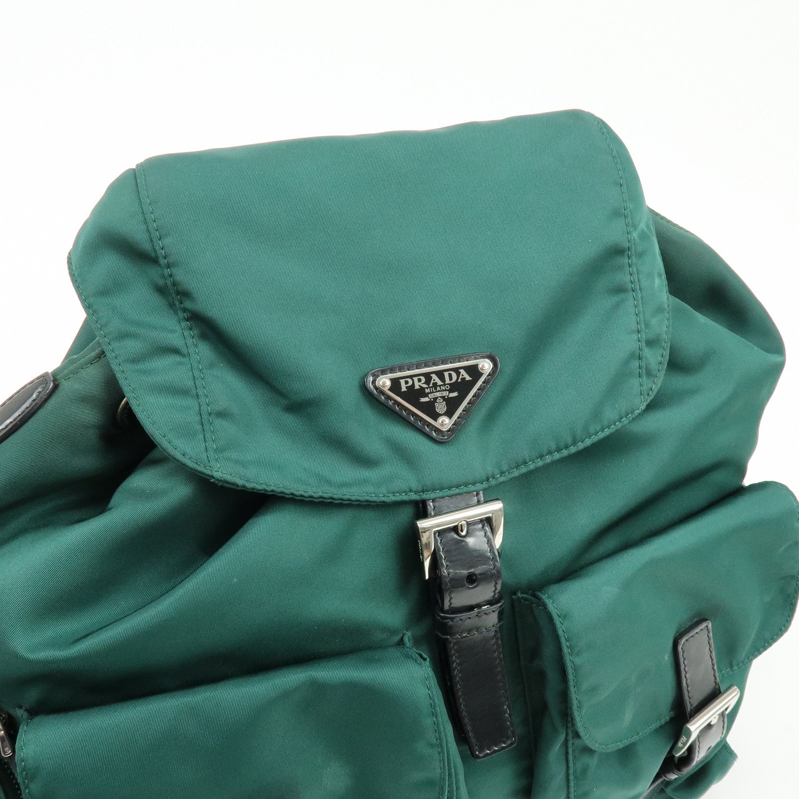 PRADA Triangle Logo Nylon Leather Backpack Rucksack Green Black 1BZ811