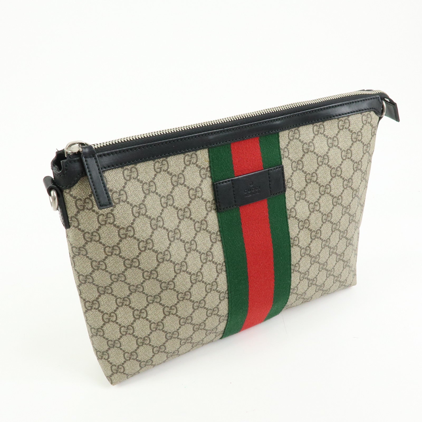 GUCCI Sherry GG Supreme Leather Messenger Bag Beige Black 523335