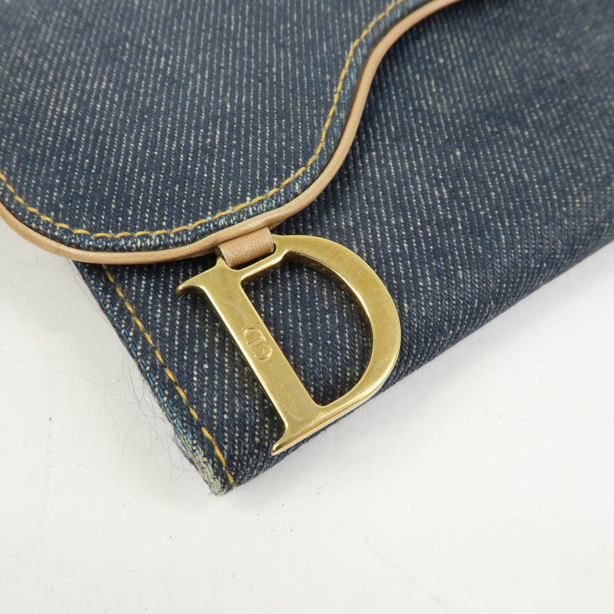 Christian Dior Saddle Denim Leather Bi-fold Long Wallet Blue