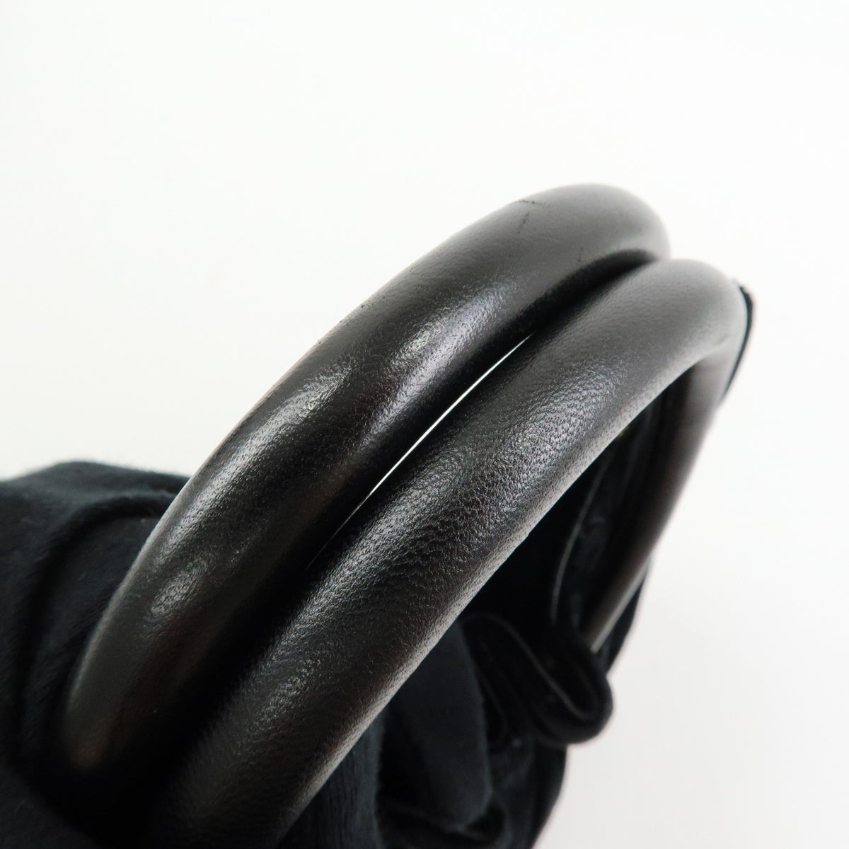 CHANEL Matelasse Velour Leather Ring Handle Hand Bag Black