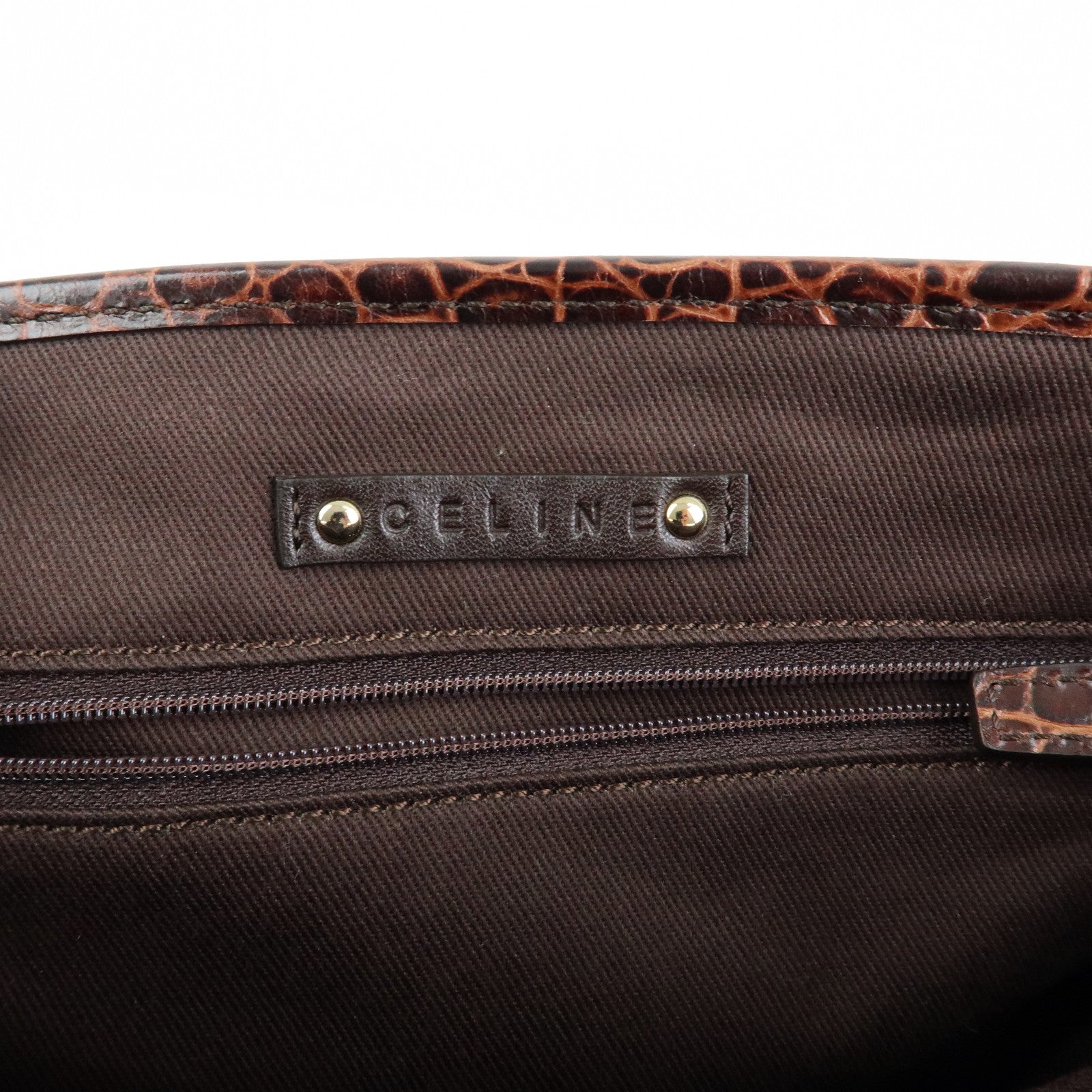 CELINE Macadam Embossed Leather Canvas Tote Bag Hand Bag Brown