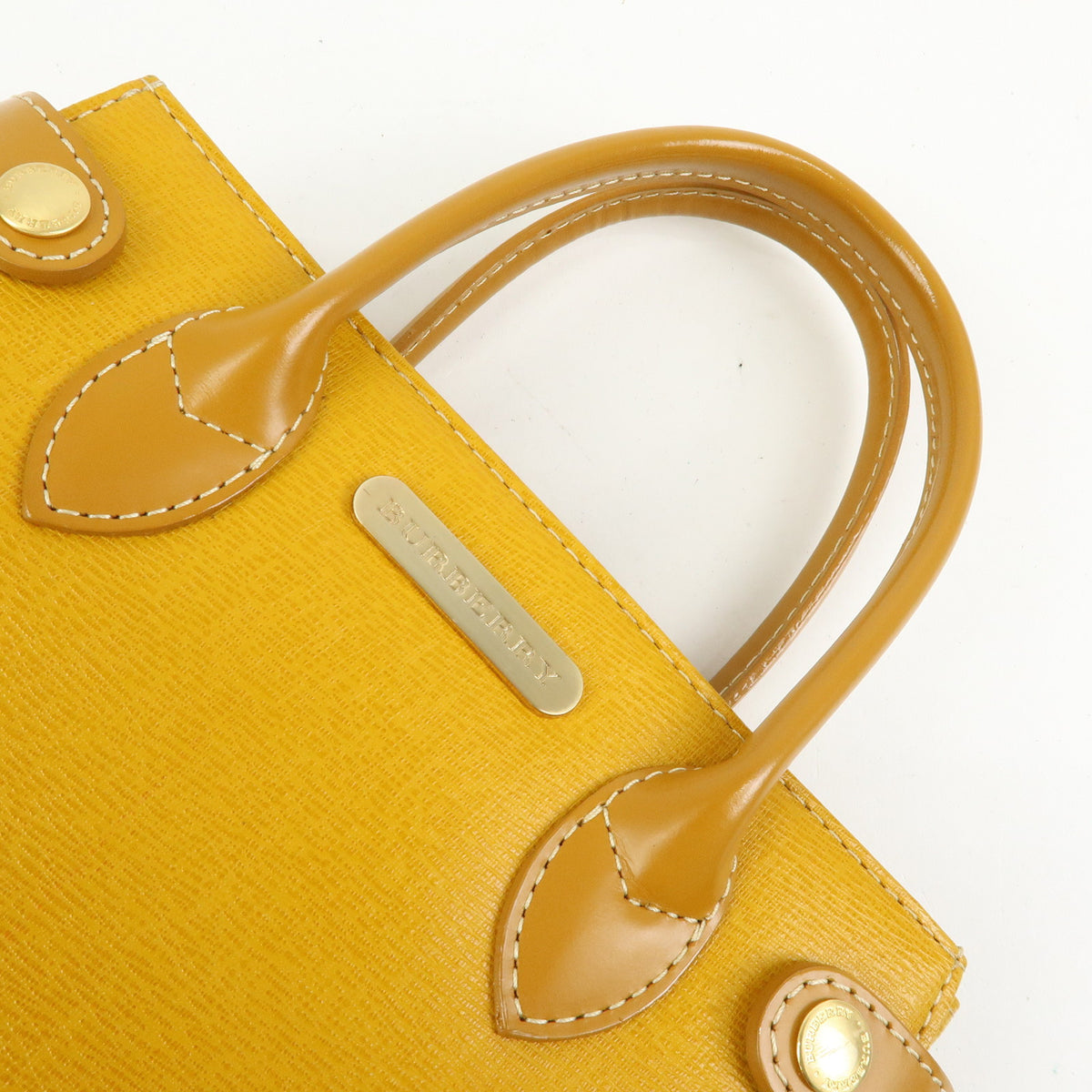 BURBERRY Leather Mini Hand Bag Tote Bag Yellow