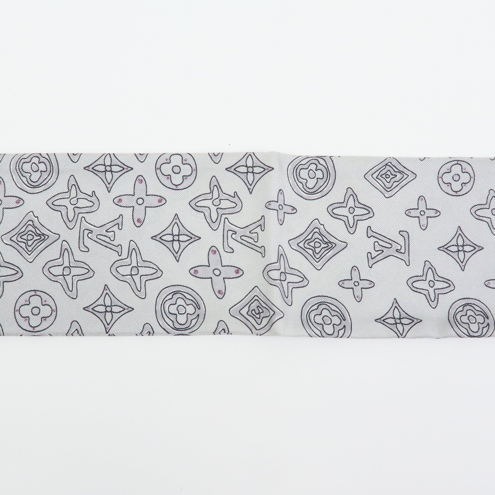 Louis Vuitton Silk 100% Monogram Map Bandeau Scarf Gray Pink Gradation