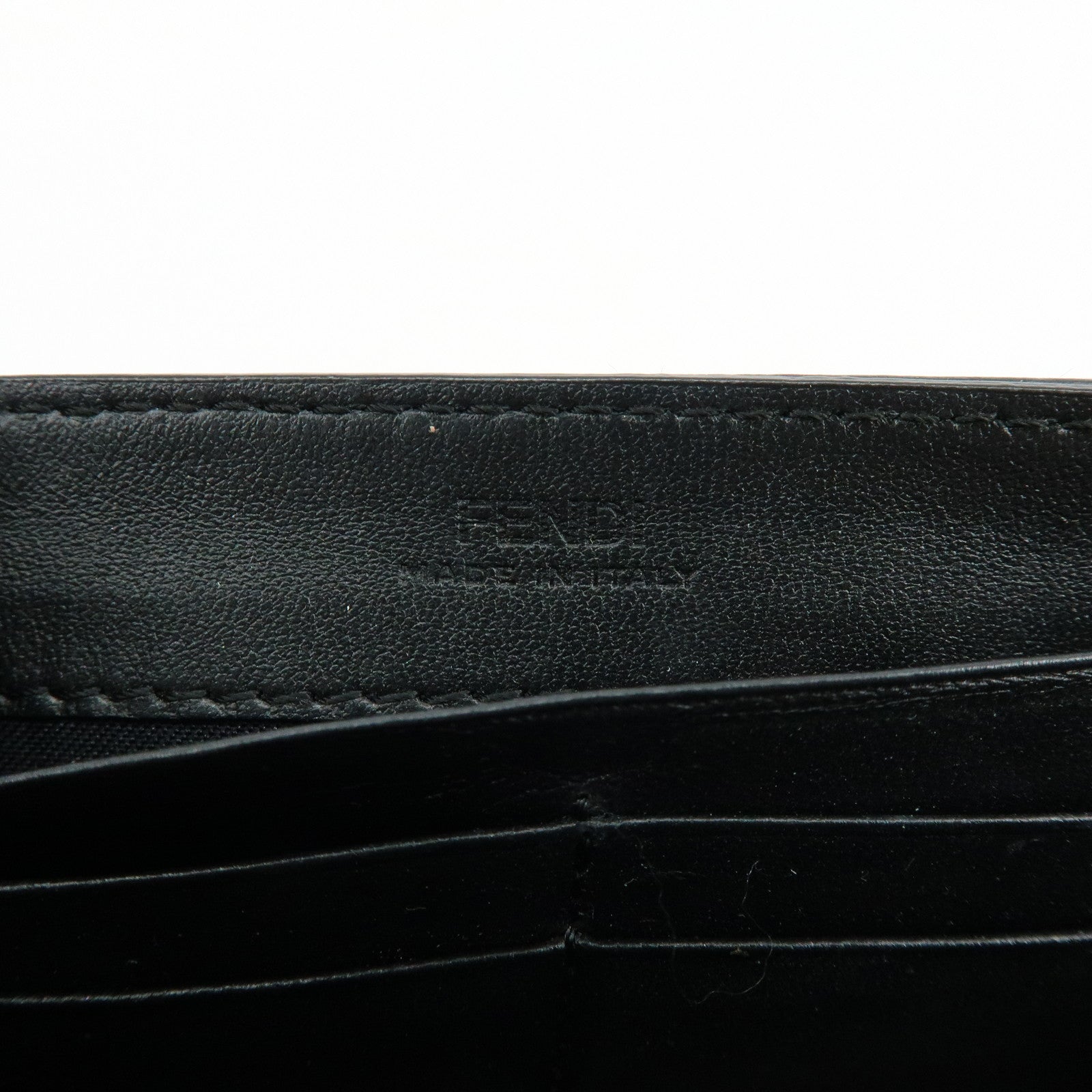 FENDI  Baguette Zucca Embossed Leather Chain Long Wallet Black 8M0365