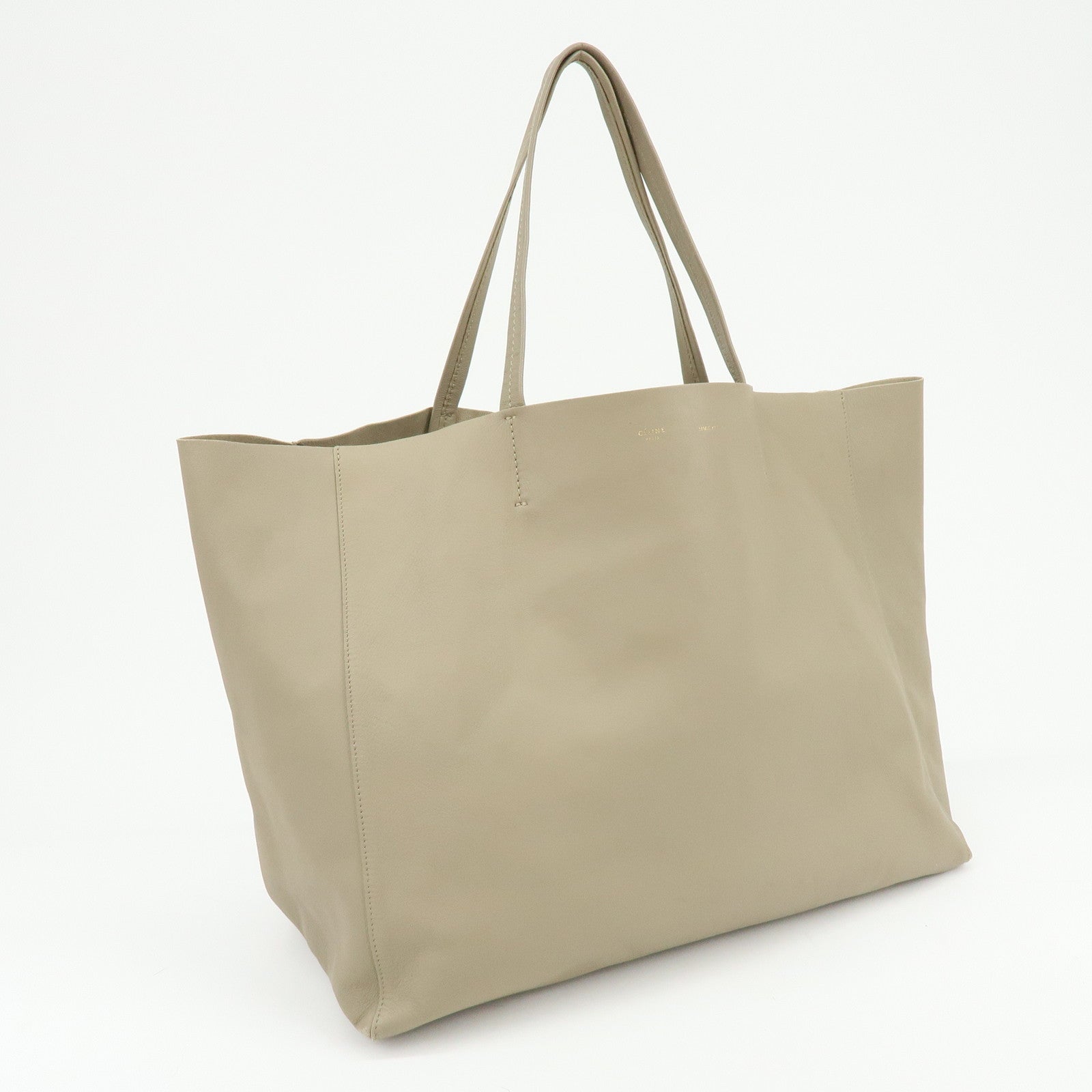 CELINE Leather Tote Bag Shoulder Bag Greige