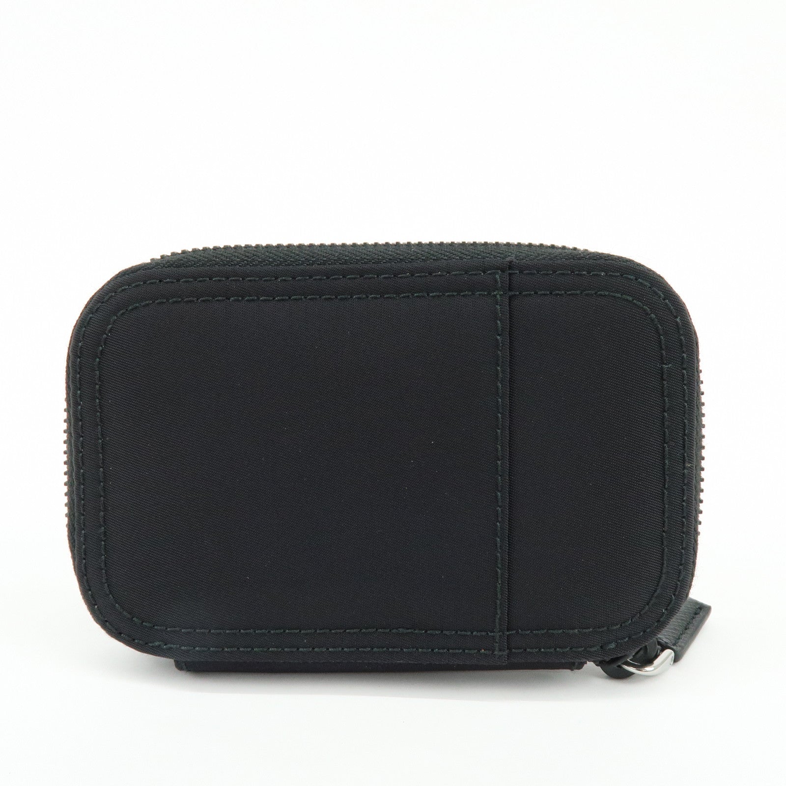 PRADA Triangle Logo Nylon Saffiano Leather Zippy Key Case Black 2PG003