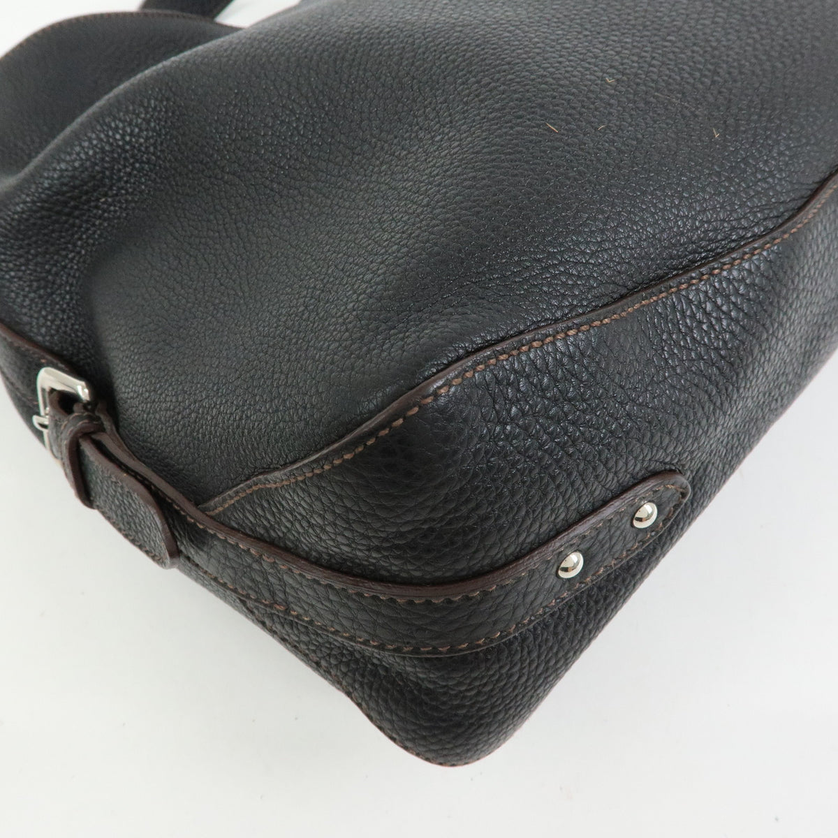 PRADA Leather Shoulder Bag Hand Bag Black BR3648
