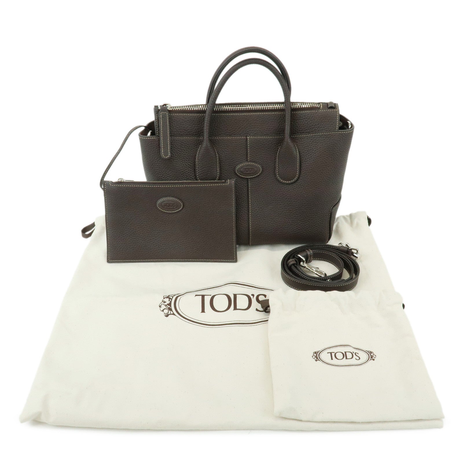 TOD'S Di Leather 2Way Bag Hand Bag Shoulder Bag Dark Brown
