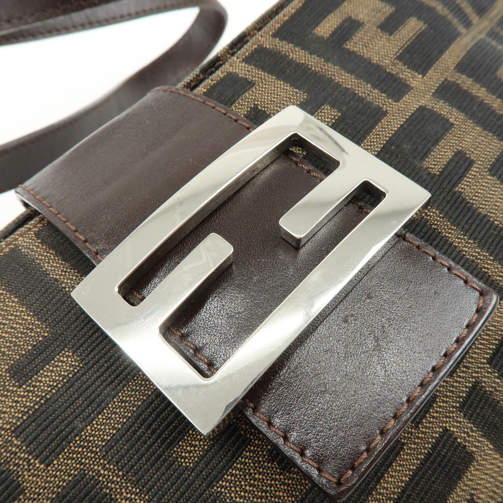 FENDI Zucca Canvas Leather Shoulder Bag Hand Bag Brown Black 26722