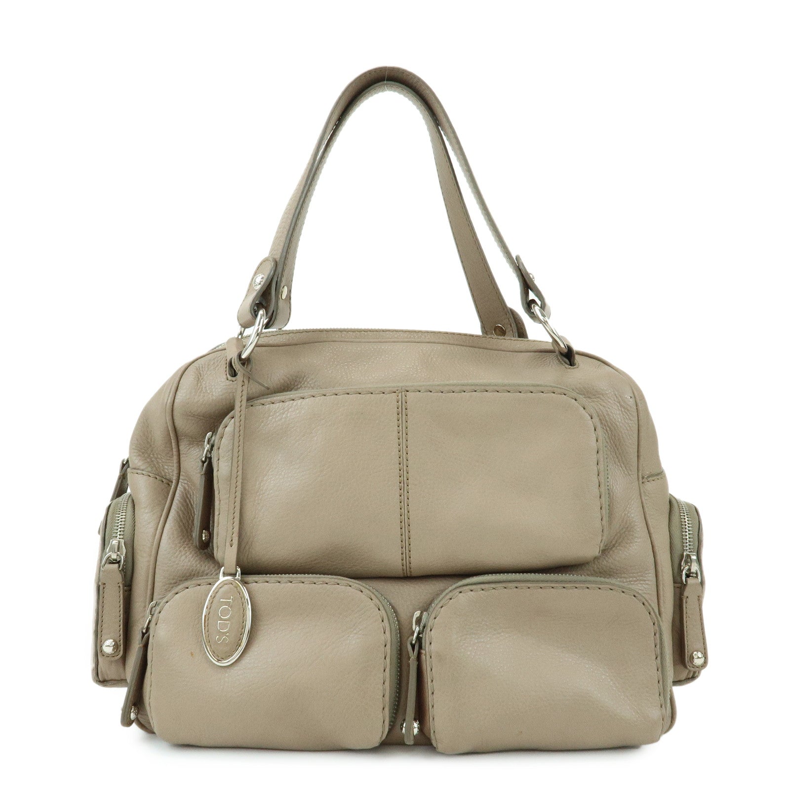 TOD'S Multiple Pocket Leather Shoulder Bag Hand Bag Beige