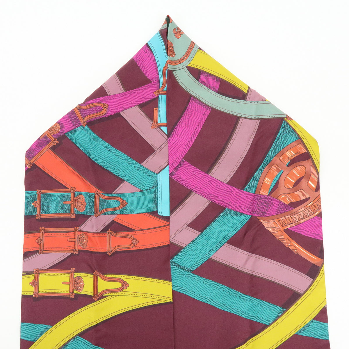 HERMES Maxi Twilly Silk 100% Scarf CAVALCADOUR Puple Multicolor