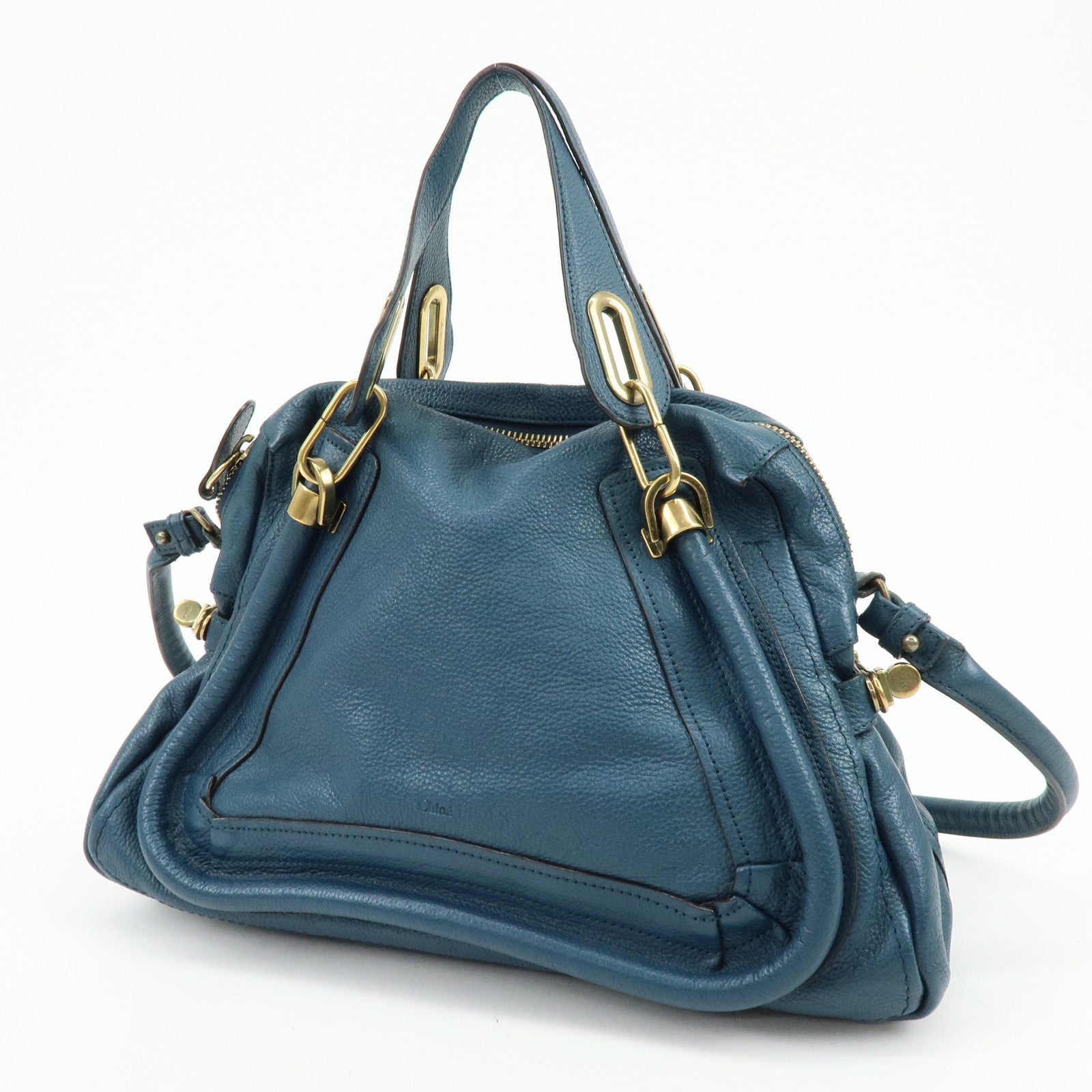 Chloe Paraty Leather 2Way Bag Hand Bag Shoulder Bag Blue