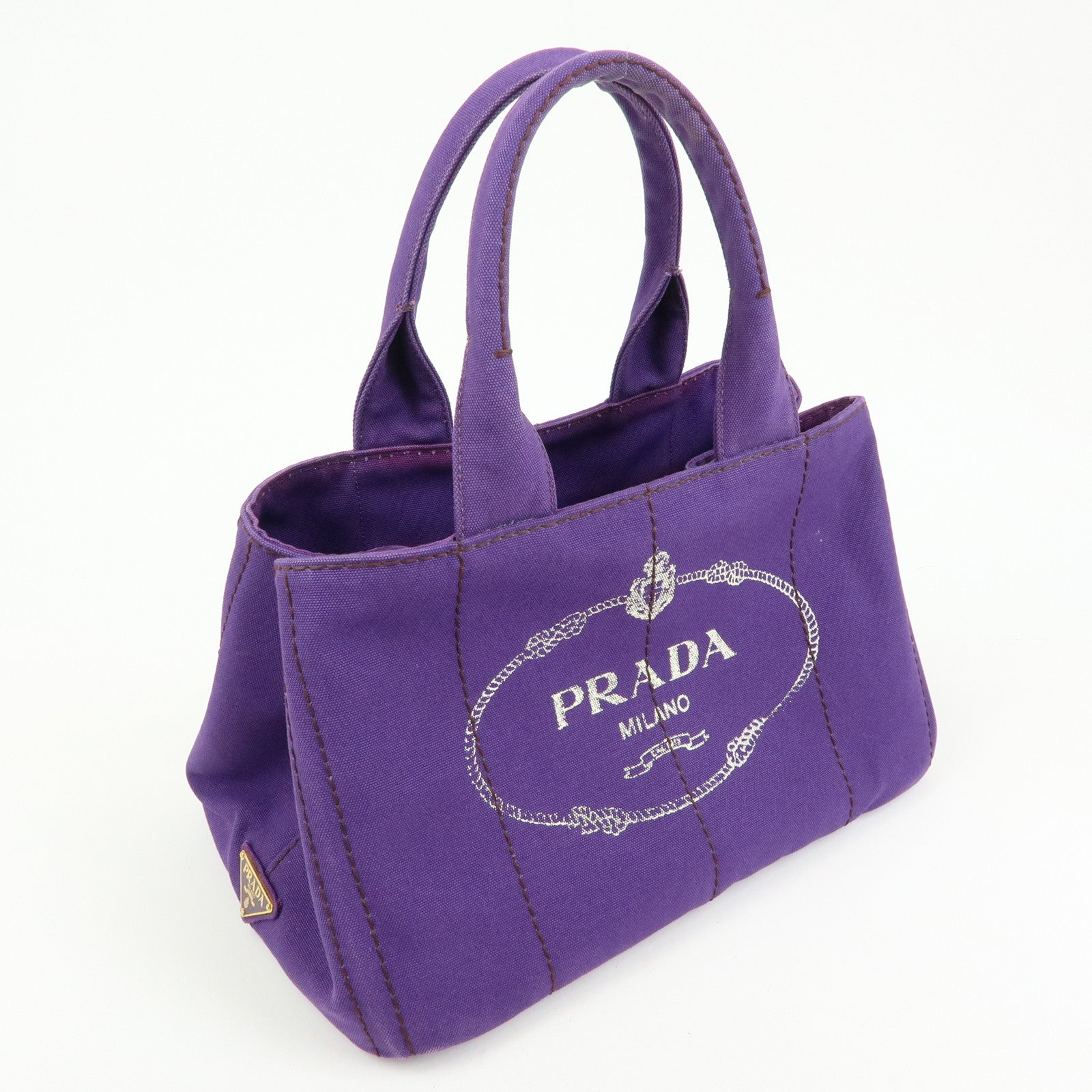 PRADA Canapa Triangle Logo Canvas Tote Bag Hand Bag Purple BN1877