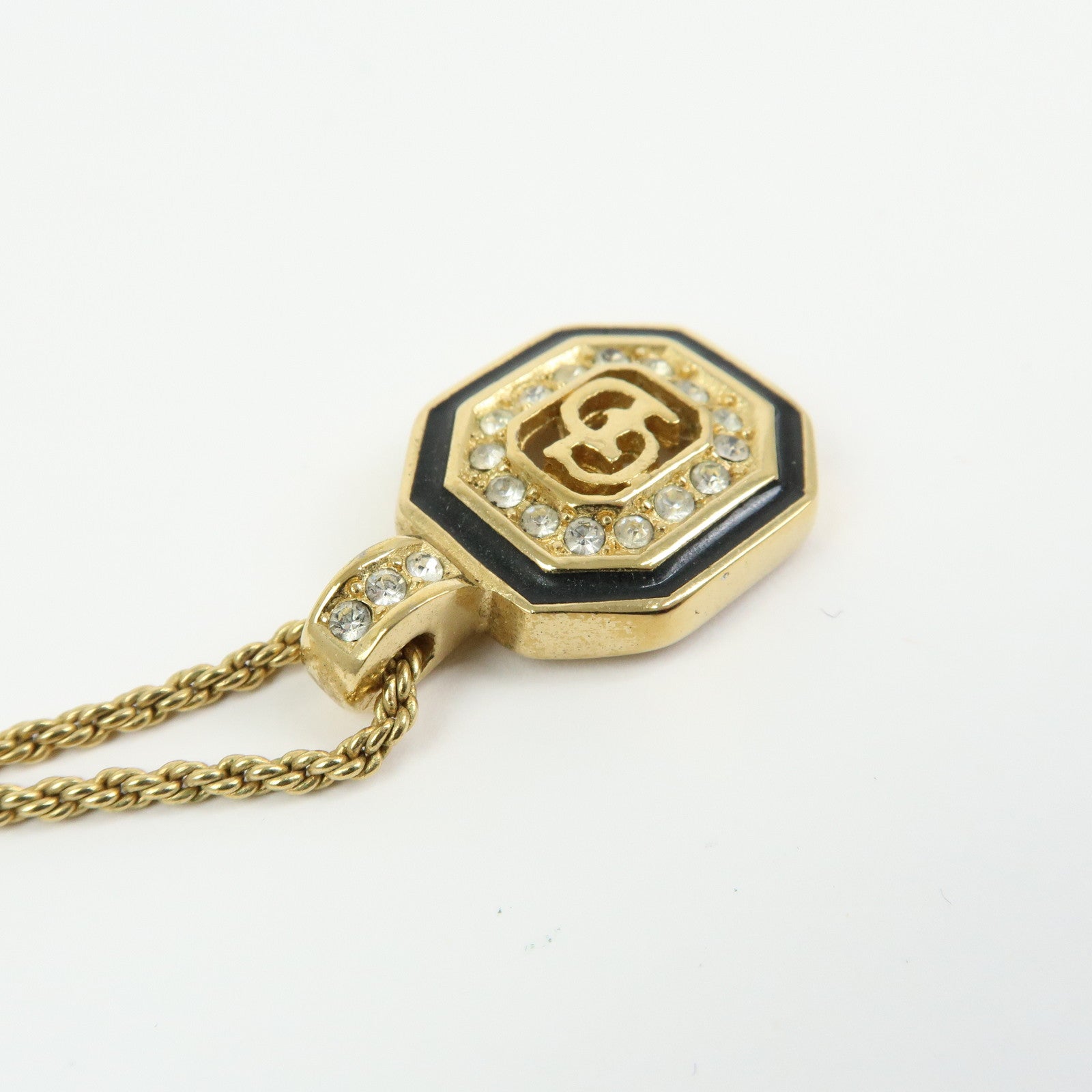 Christian Dior CD Logo Metal Rhinestone Necklace Choker Gold
