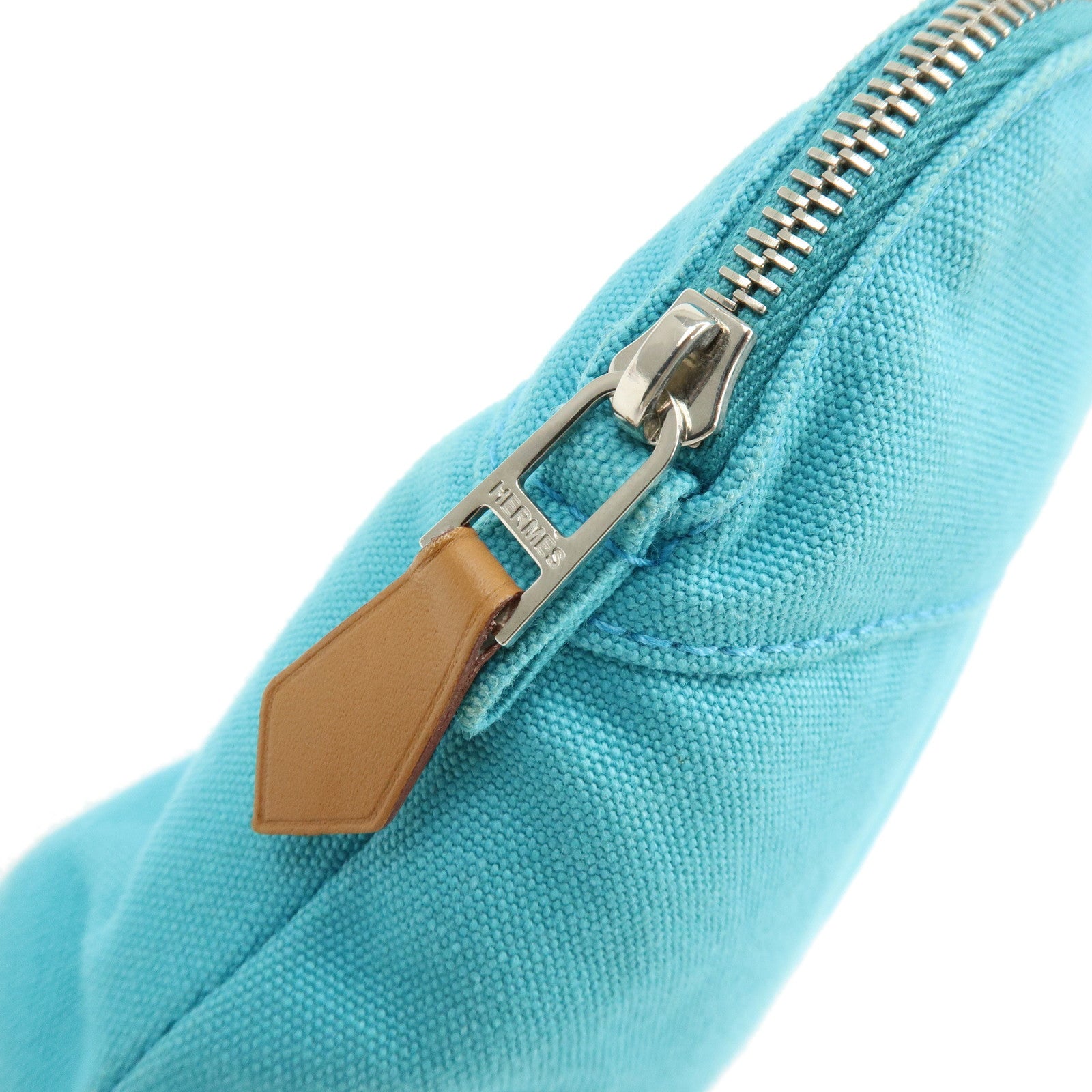 HERMES Bolide Pouch 20 Cotton 100% Leather Cosmetic Pouch Blue