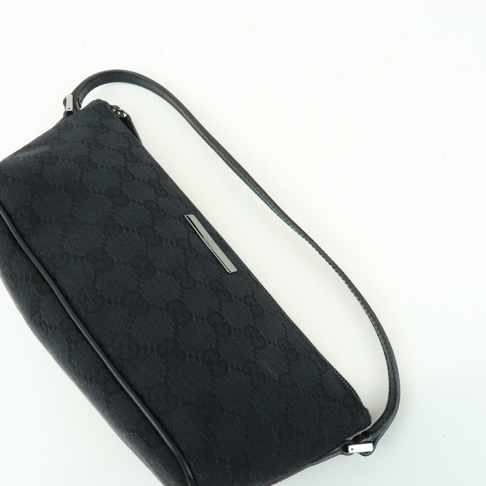 GUCCI Boat Bag GG Canvas Leather Accessory Pouch Hand Bag 07198