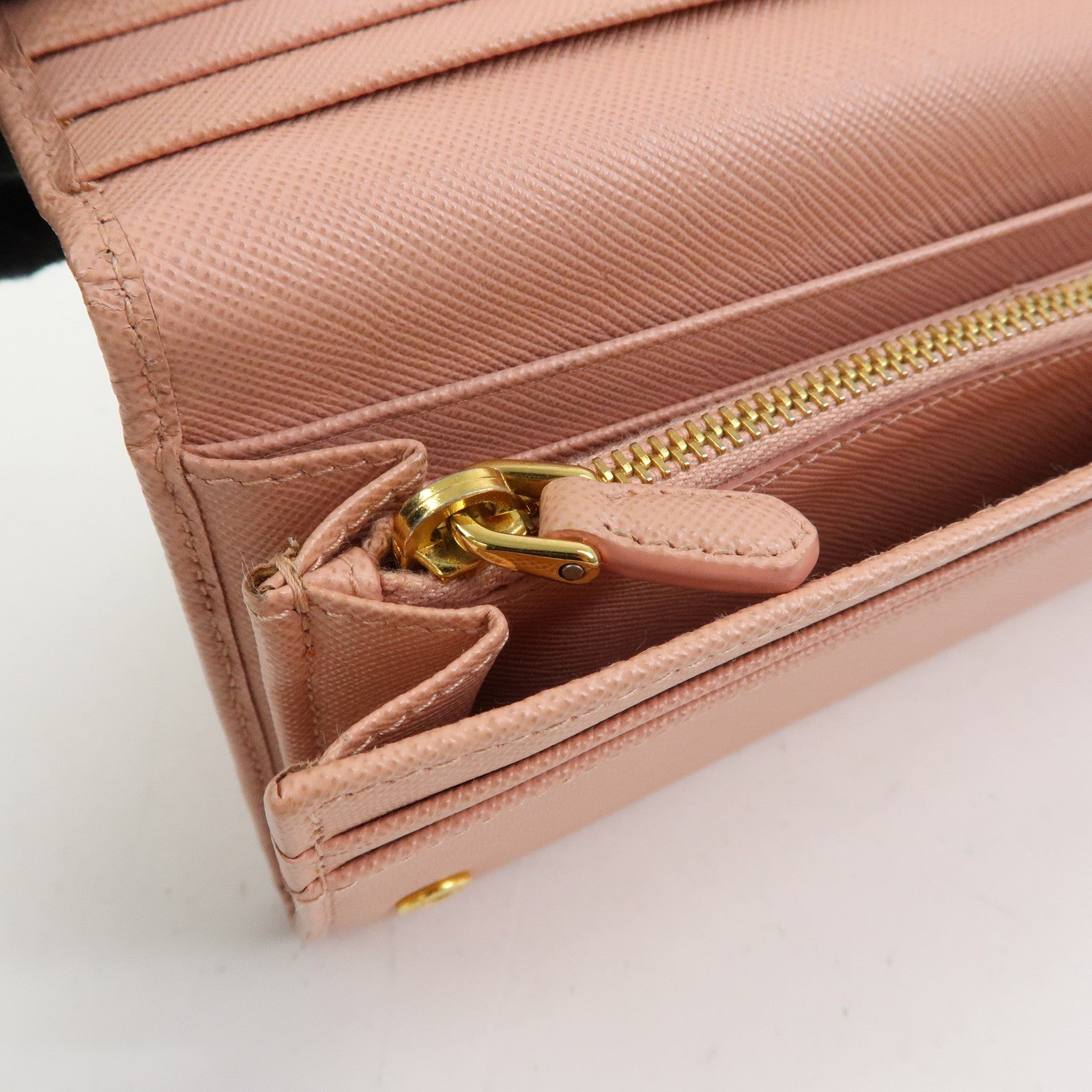 PRADA Logo Ribbon Saffiano Leather Long Wallet Pink 1M1132