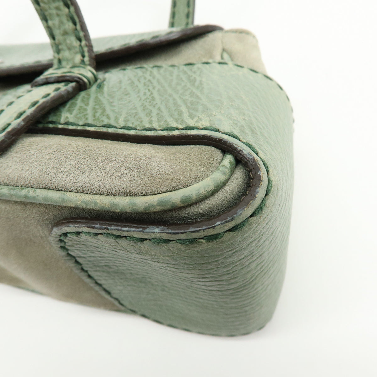 TOD'S Logo Suede Embossed Leather Hand Bag Shoulder Bag Sage Green