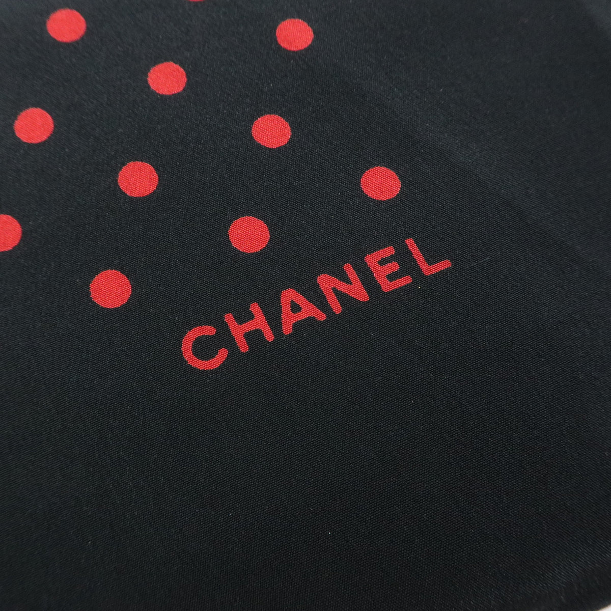 CHANEL COCO Mark Silk 100% Scarf Polka Dots Black Red
