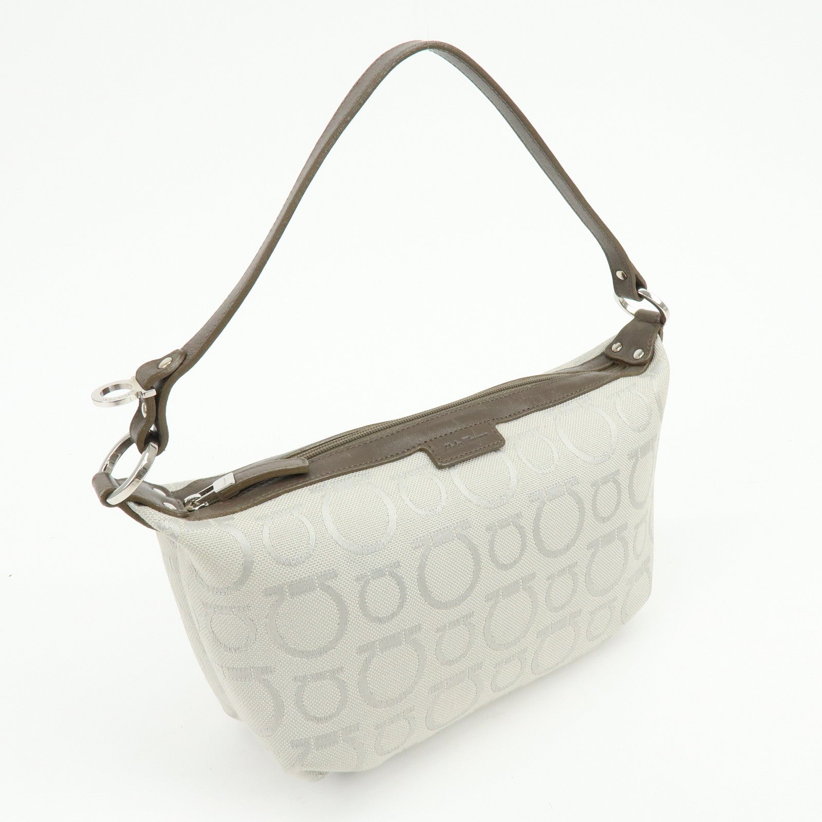 Ferragamo Gancini Canvas Leather Hand Bag Accessory Pouch Beige