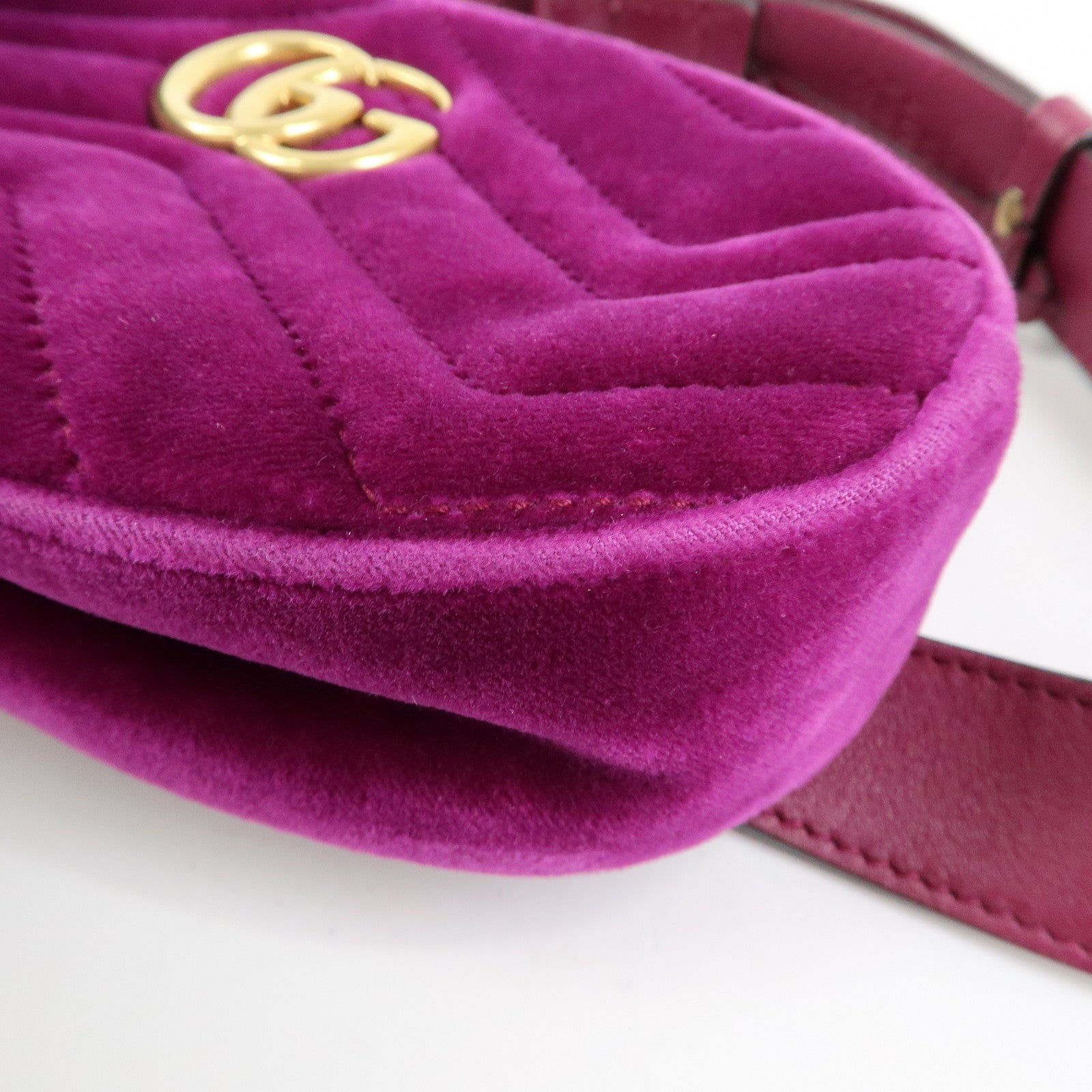 GUCCI GG Marmont Double G Velvet Leather Waist Pouch Body Bag 476434