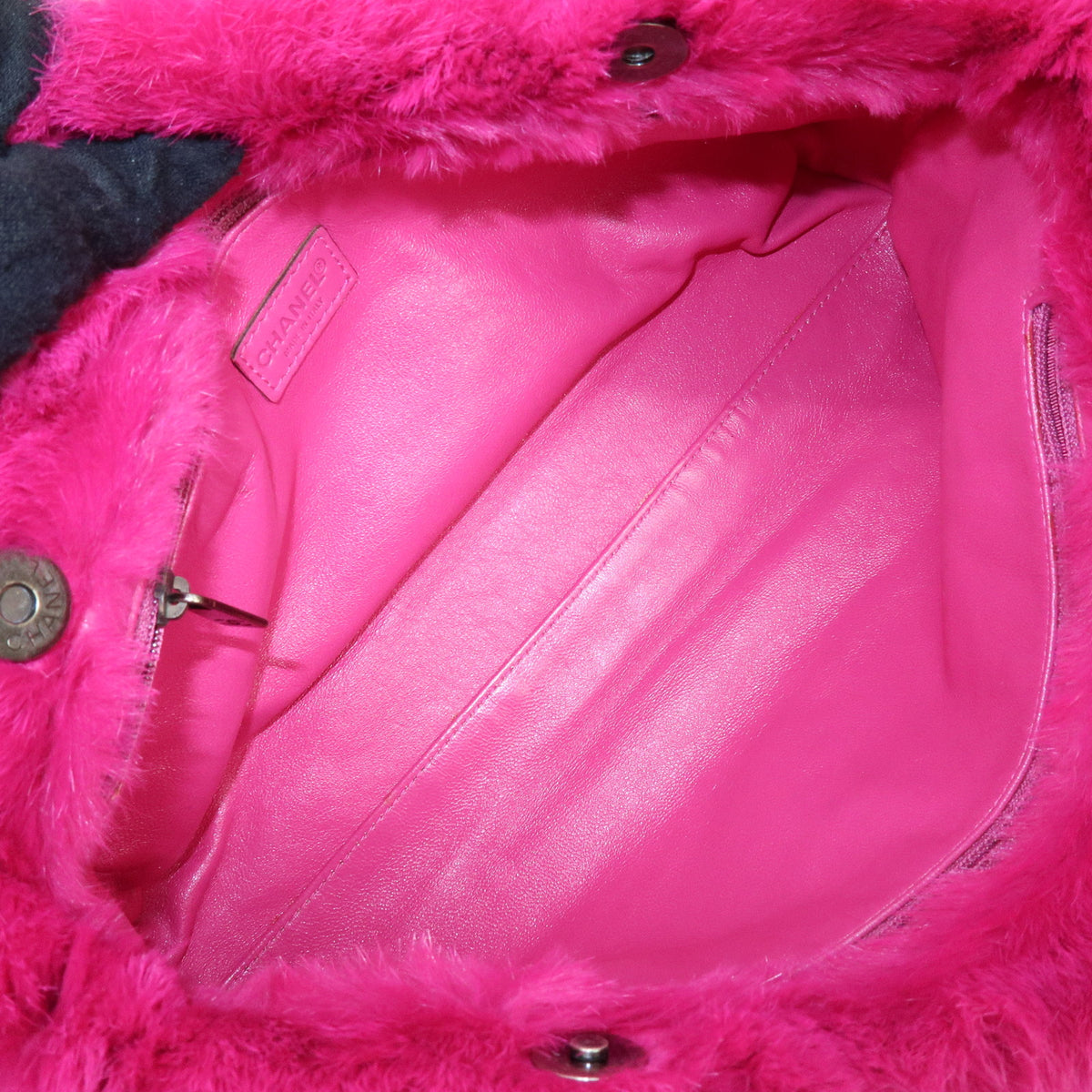 CHANEL COCO Mark Lapin Fur Leather Chain Shoulder Bag Magenta