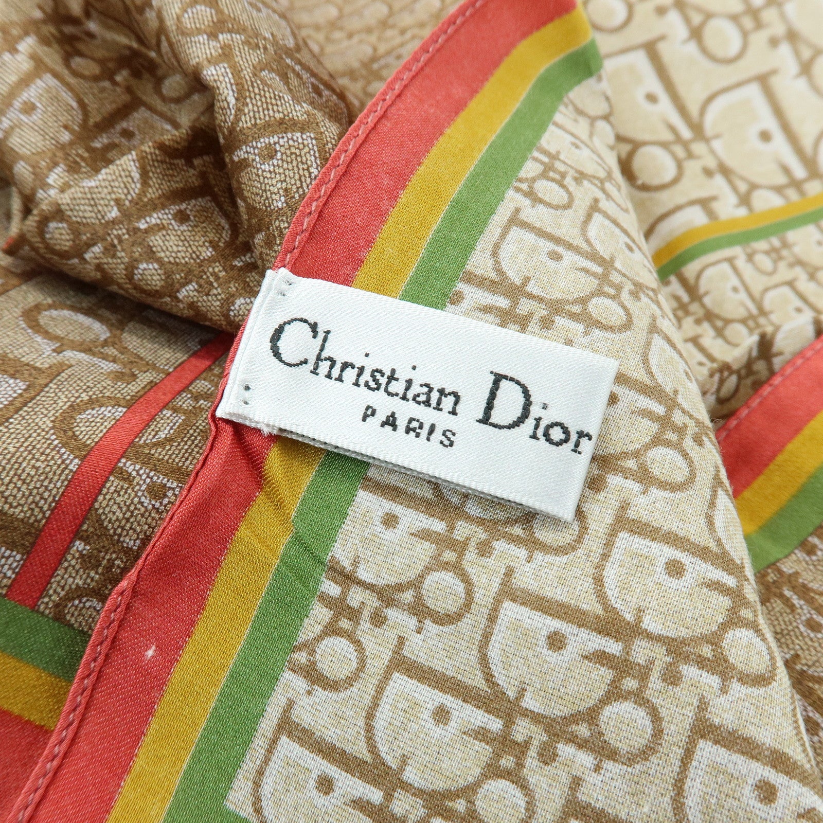 Christian Dior Rasta Trotter Logo Silk Cotton Scarf Beige Red