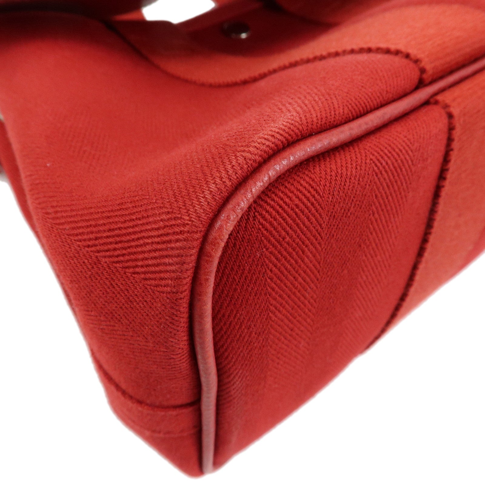 HERMES Valparaiso PM Toile Chevron Leather Hand Bag □J Stamped Red