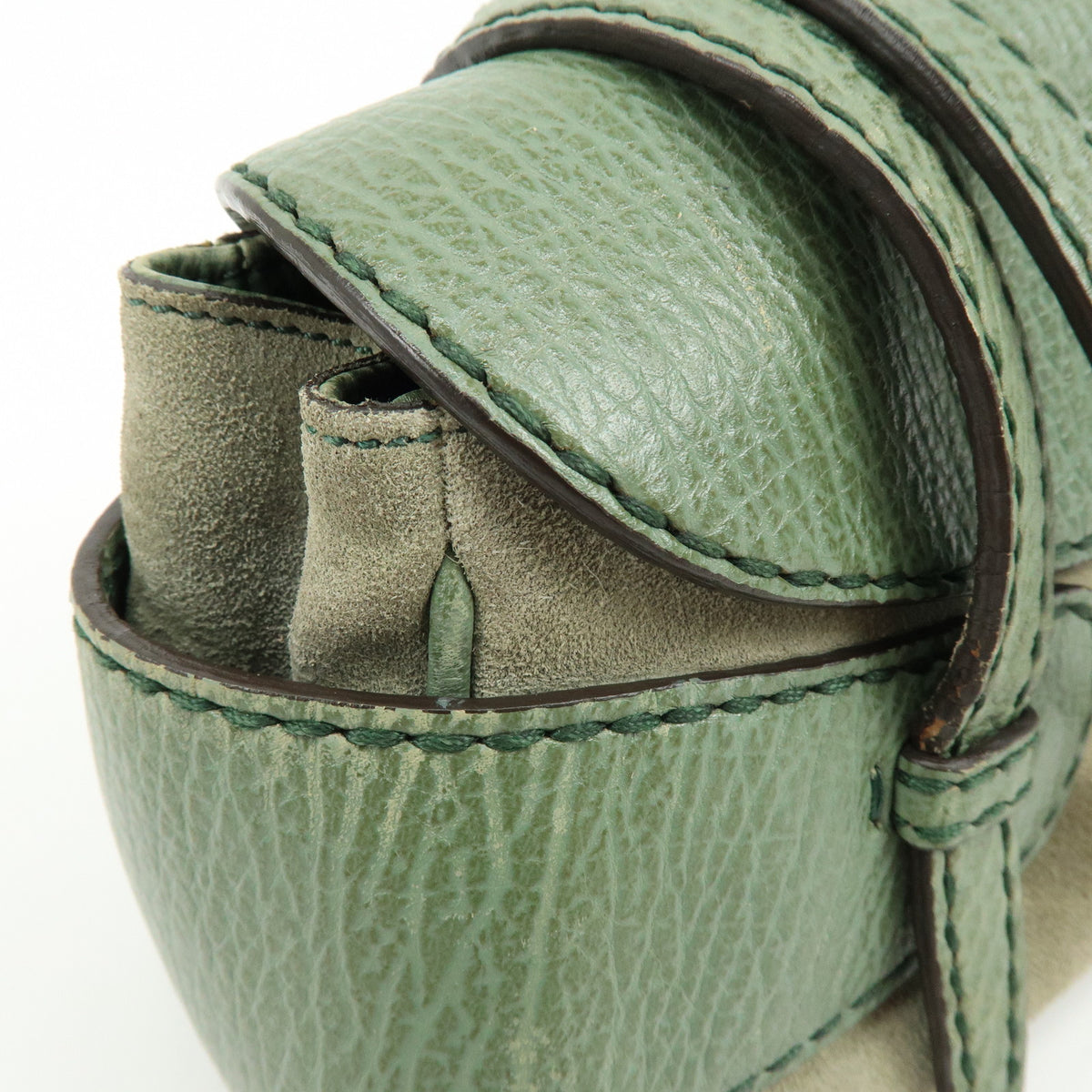 TOD'S Logo Suede Embossed Leather Hand Bag Shoulder Bag Sage Green