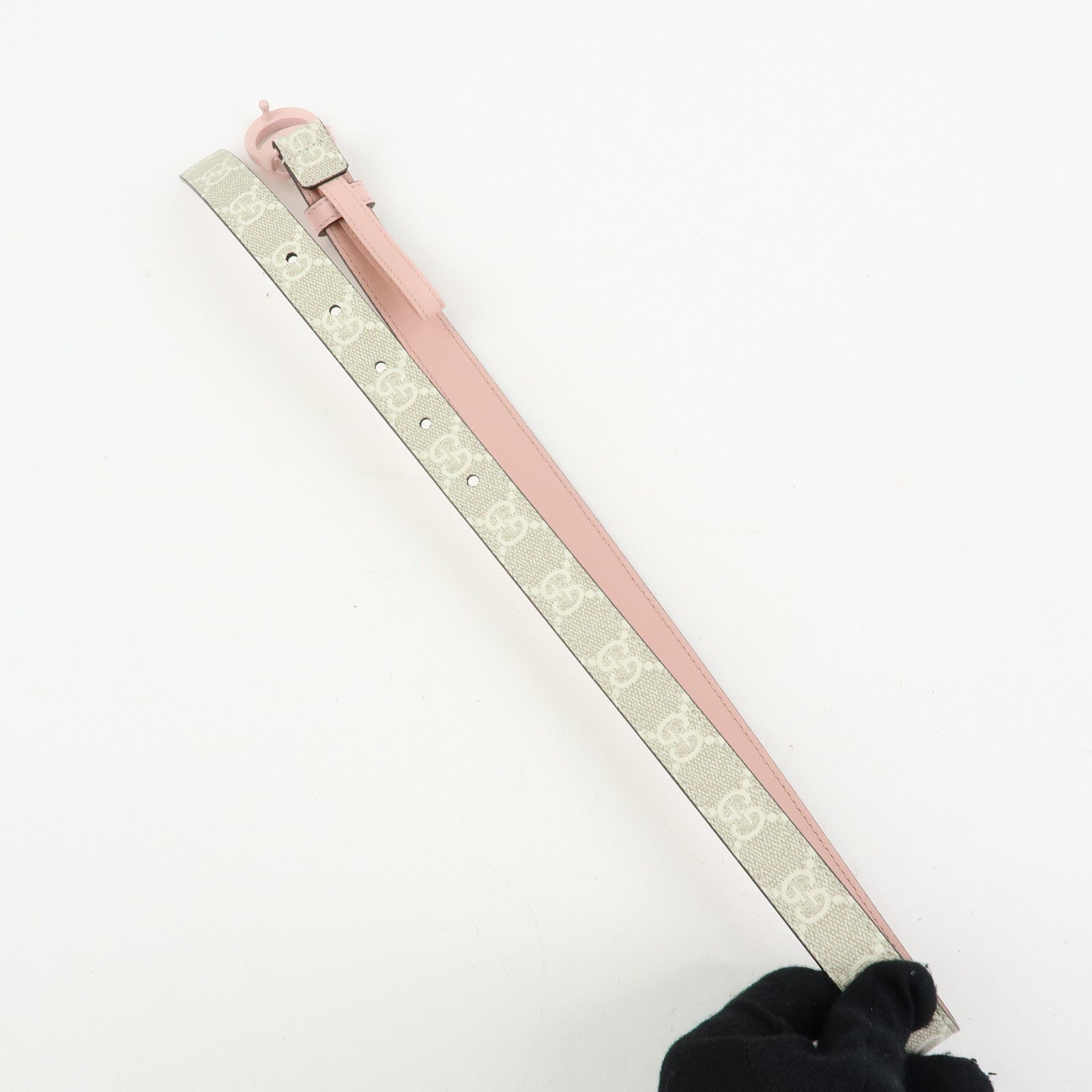 GUCCI Double G GG Spreme Leather Belt Greige White Pink 409417