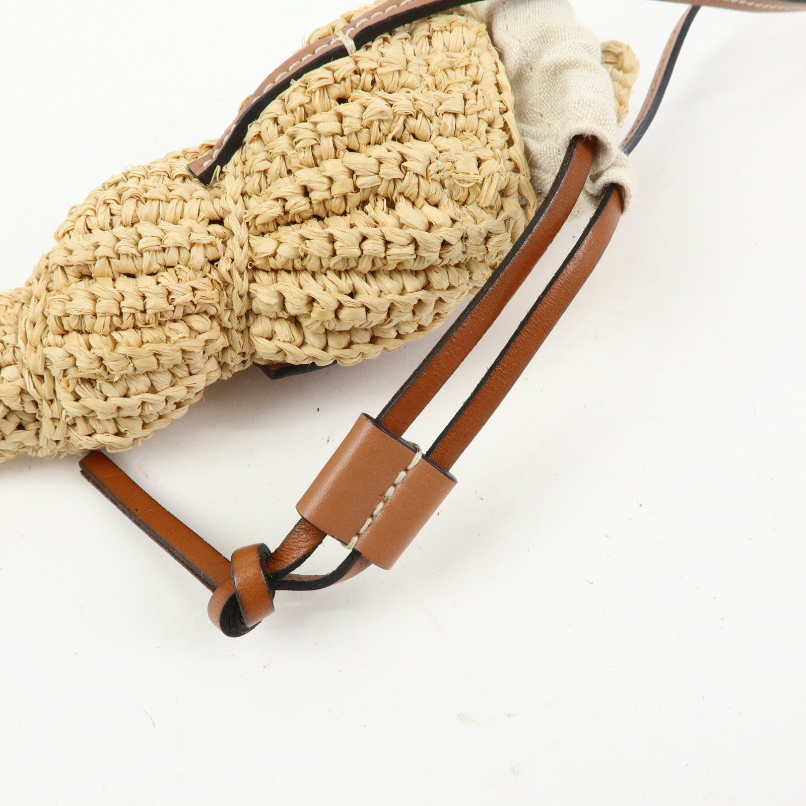LOEWE Anagram Raffia Leather Shoulder Bag Shell Motif