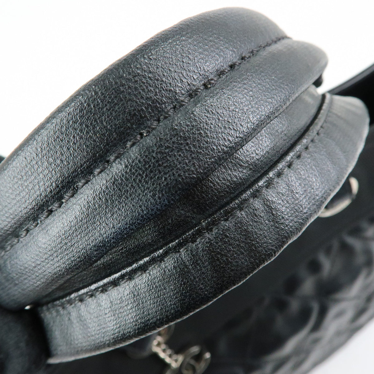 CHANEL Paris Biarritz MM Leather Canvas Tote Bag Hand Bag Black A34209