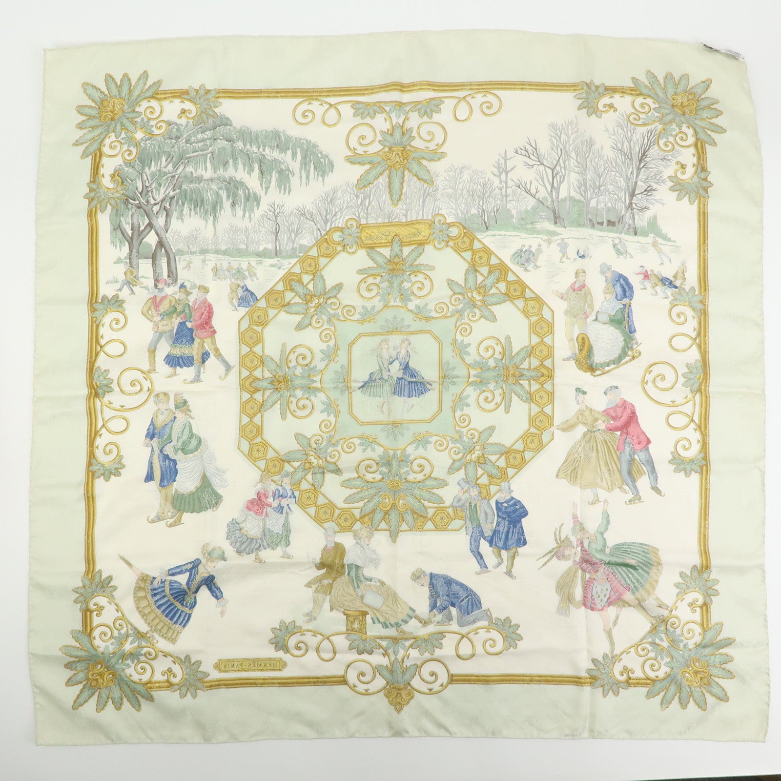 HERMES Carre 90 Lot of 3 Silk 100% Scarf Gray Ivory Light Green