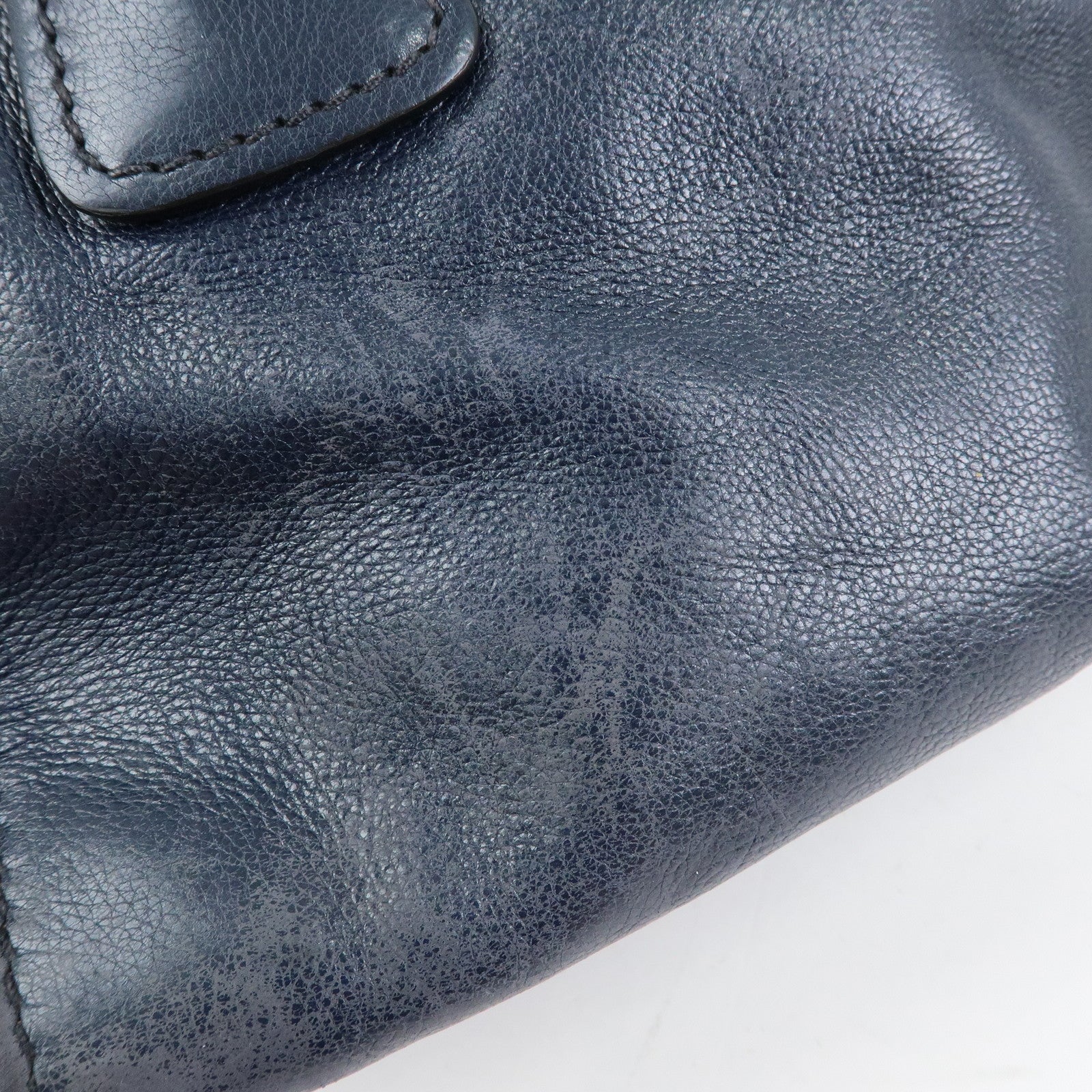PRADA Triangle Logo Leather 2Way Bag Tote Bag Hand Bag Navy B2625M