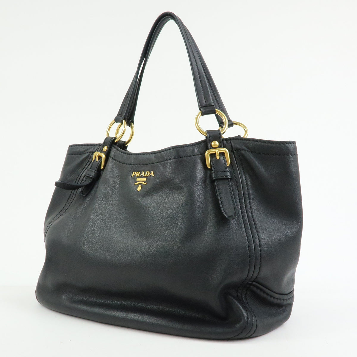 PRADA Soft Calf Leather Tote Bag Shoulder Bag Black BR4691
