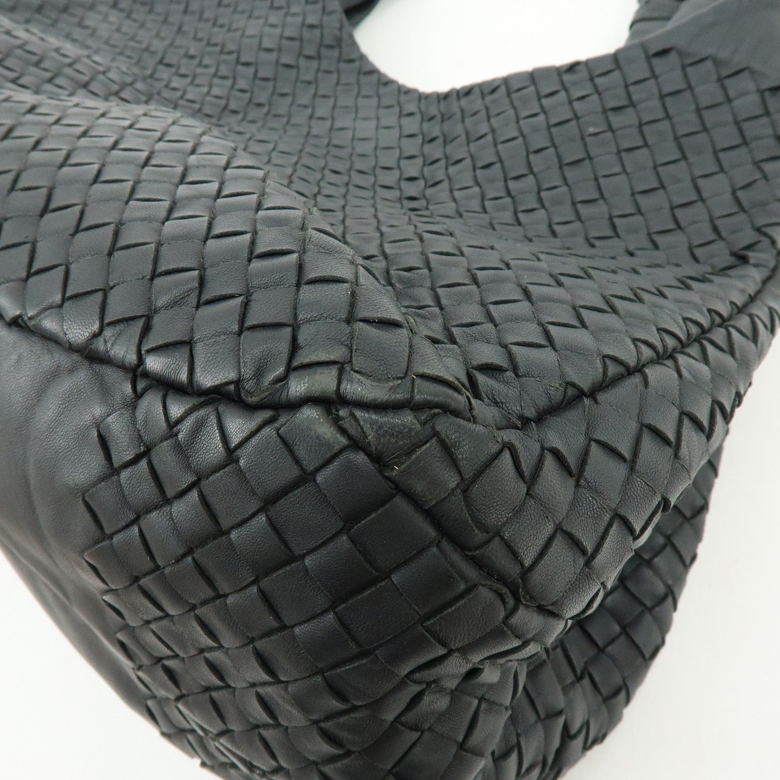 BOTTEGA VENETA Intrecciato Campana Leather Shoulder Bag Hand Bag Black
